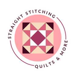 Logo featuring a quilt pattern inside a circular border, with the text 'Straight Stitching Quilts & More' around it.