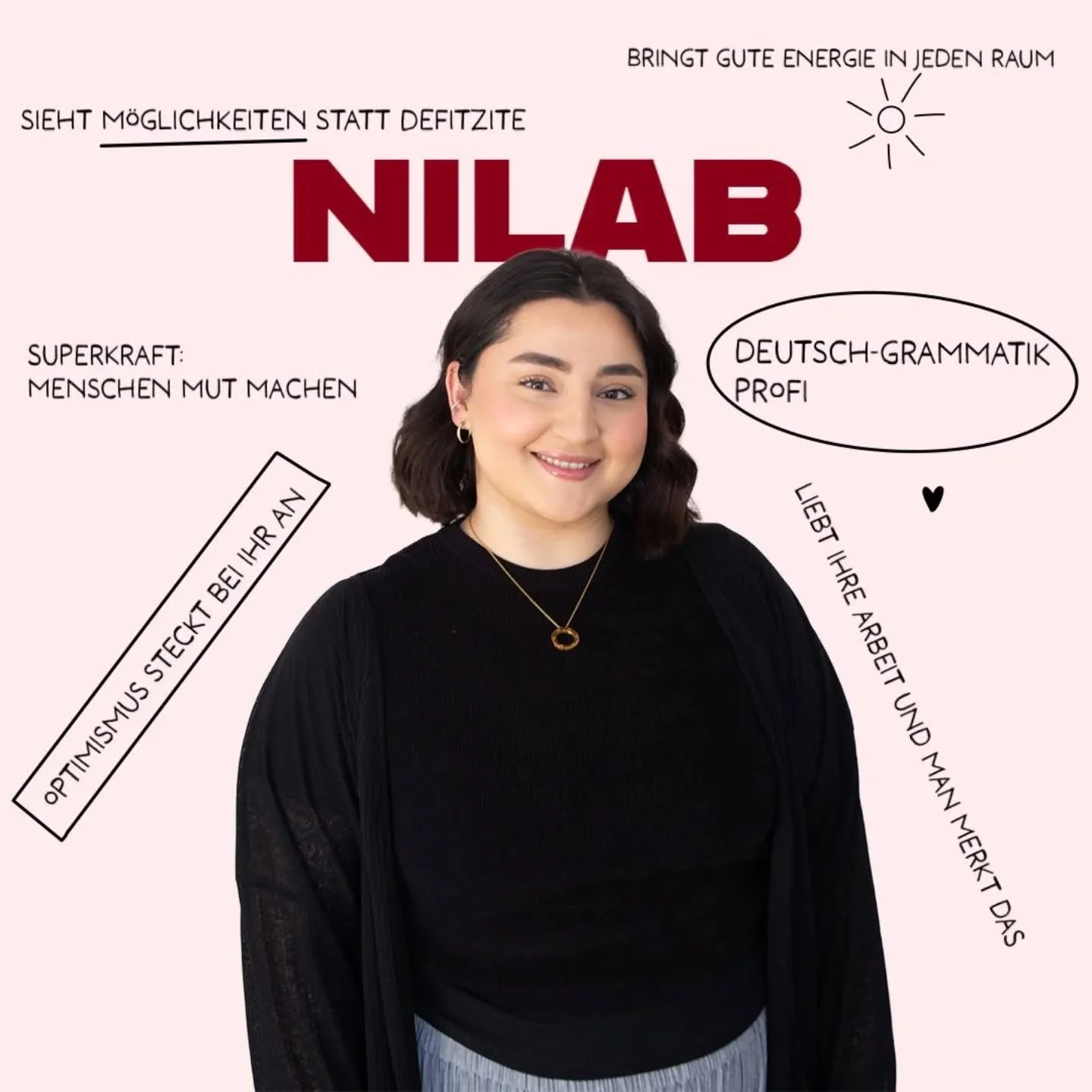 Heute stellen wir euch Nilab vor. ☀️🫶

Nilab ist Erzieherin bei H&amp;W Erziehungshilfen.
Mit ihrer herzlichen, offenen Art schafft sie es, Menschen Mut zu machen und sie in ihrem Selbstvertrauen zu st&auml;rken. ✨

Sie sieht M&ouml;glichkeiten stat