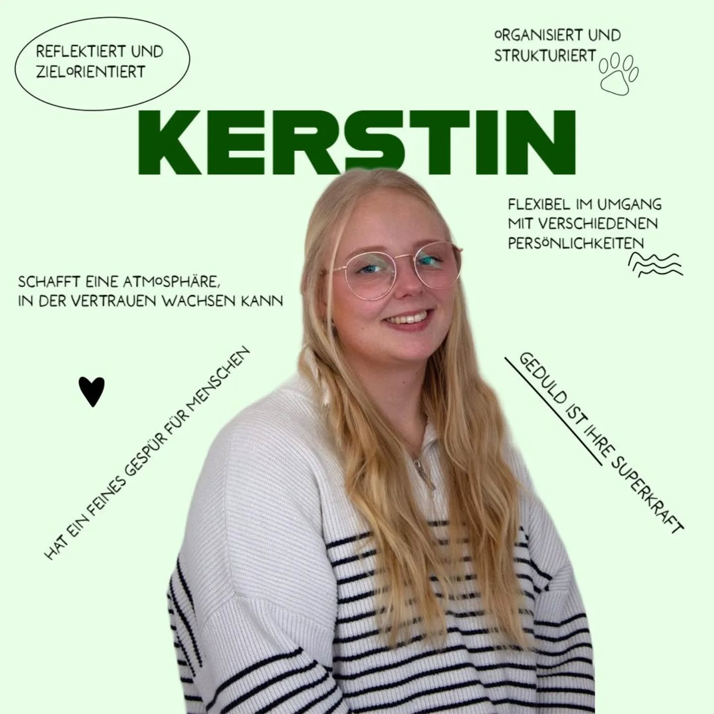 Heute stellen wir euch Kerstin vor. 🐾🤍

Kerstin ist Erzieherin bei H&amp;W Erziehungshilfen.

Mit viel Geduld und Empathie schafft sie eine vertrauensvolle Atmosph&auml;re, in der sich junge Menschen sicher und angenommen f&uuml;hlen k&ouml;nnen. ✨