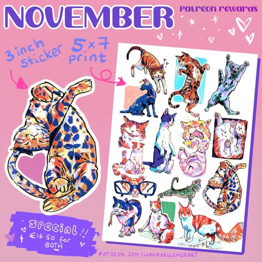 November rewards! If you&rsquo;d like a print or a sticker (or both!), then be sure to sign up any time during November. These are exclusive, and won&rsquo;t be available anywhere else! 

https://www.patreon.com/posts/november-print-142416072

#stick