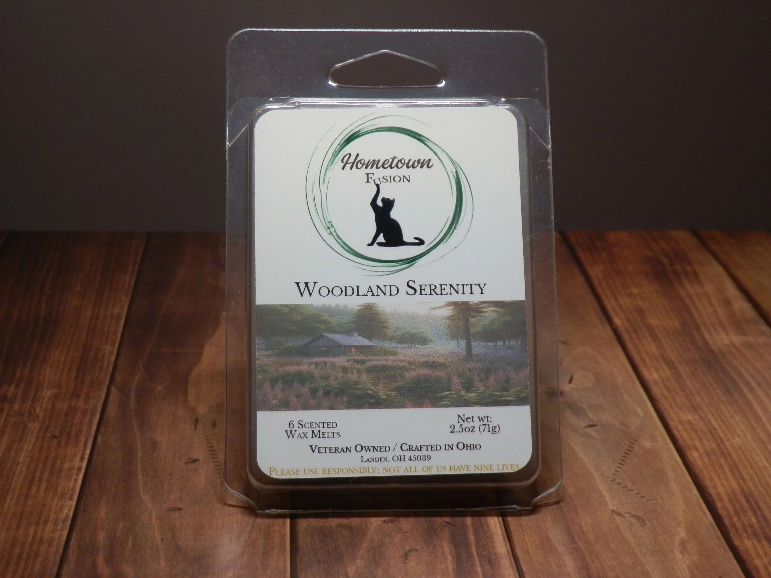 Wax melt package depicting Hoometown Fusion's logo. Links to wax melts.