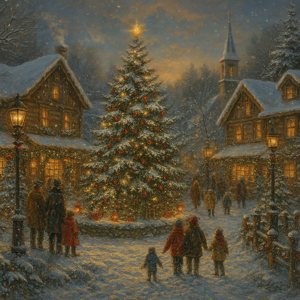 Outdoor Christmas scene in town square