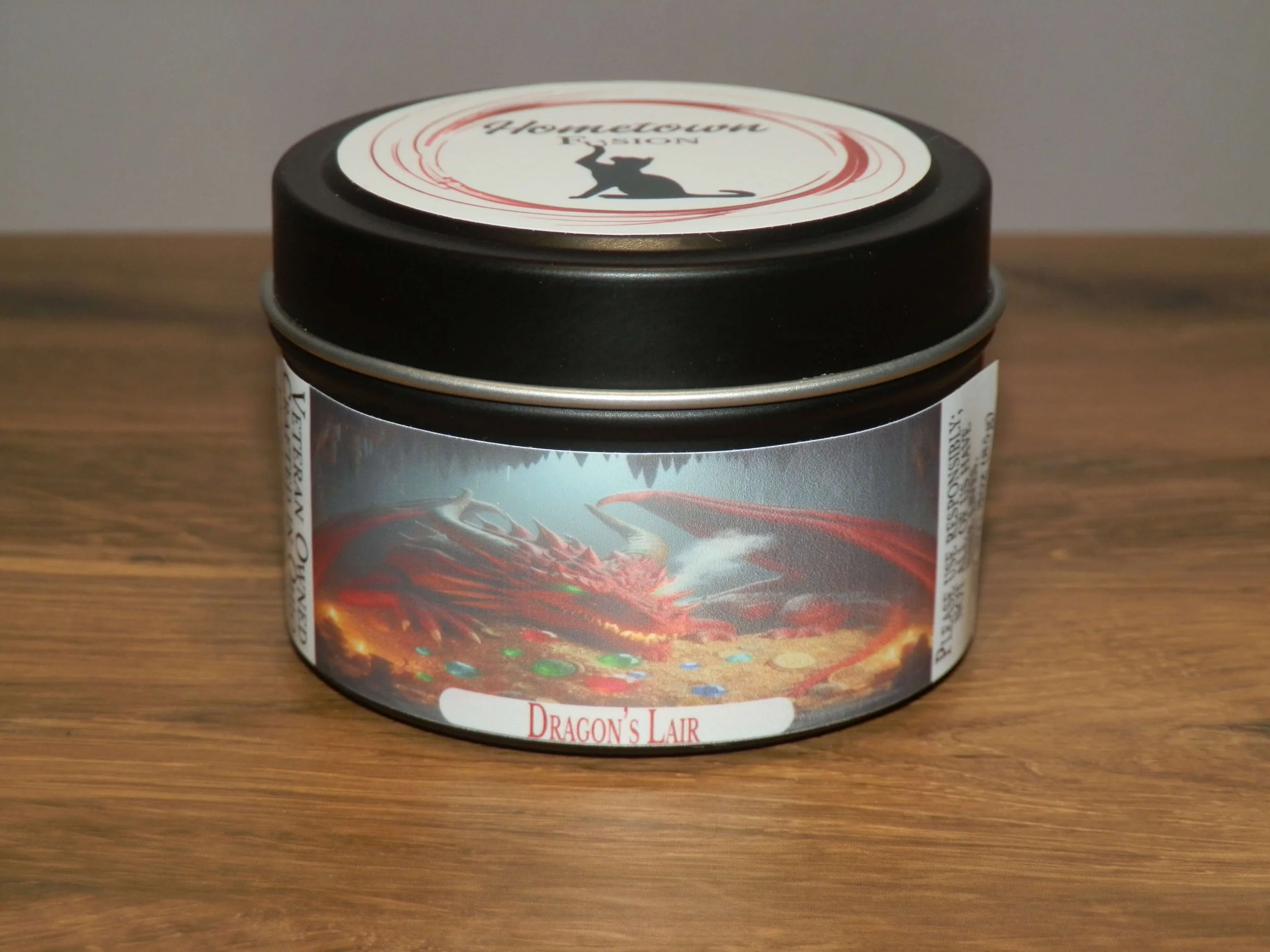 Round black candle tin. Links to 3oz candle tins.
