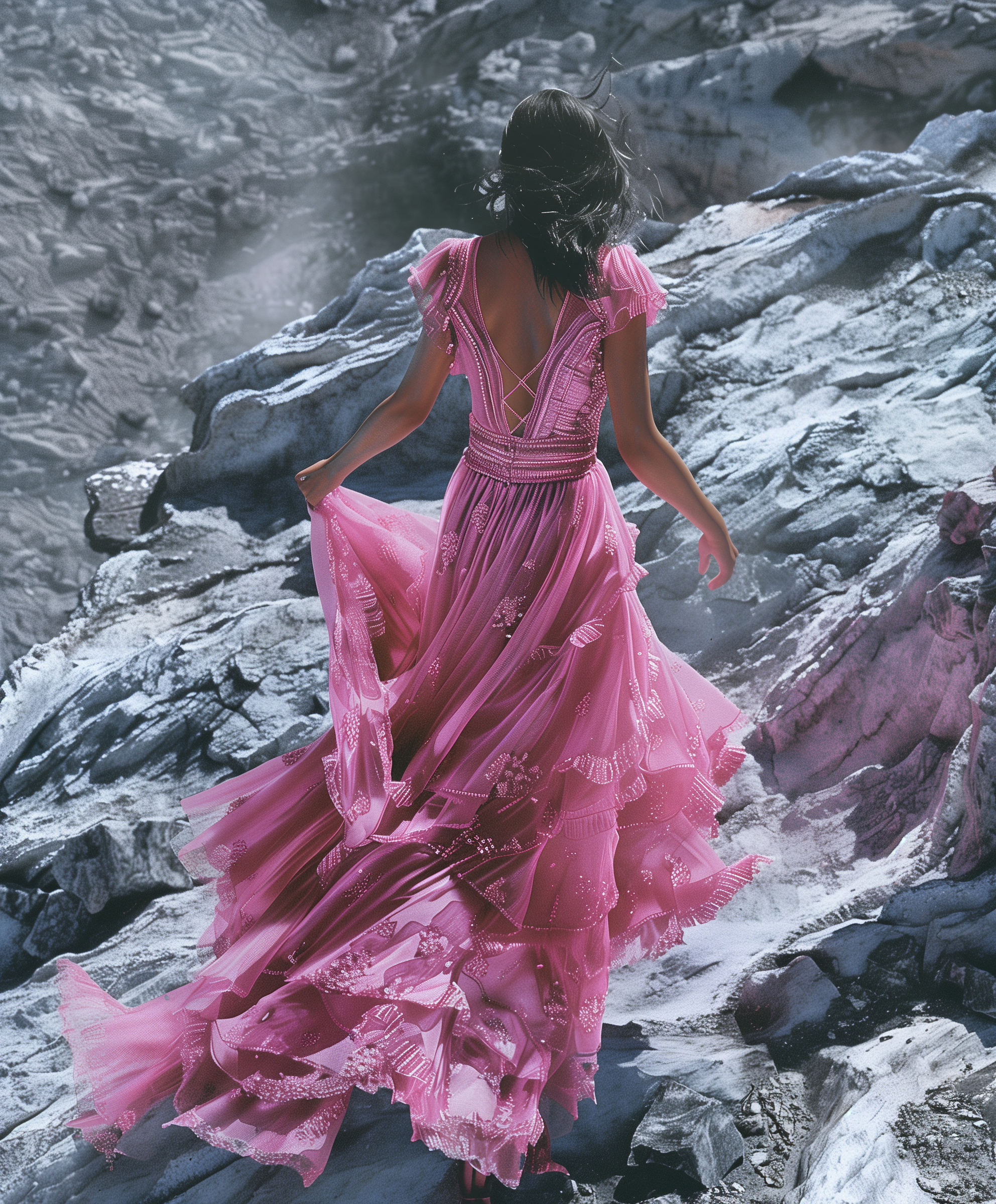 creator212_a_woman_in_a_pink_dress_is_walking_along_rocks_in_th_5384cbbe-f773-4d5c-ac5b-ee7bada212ff.png