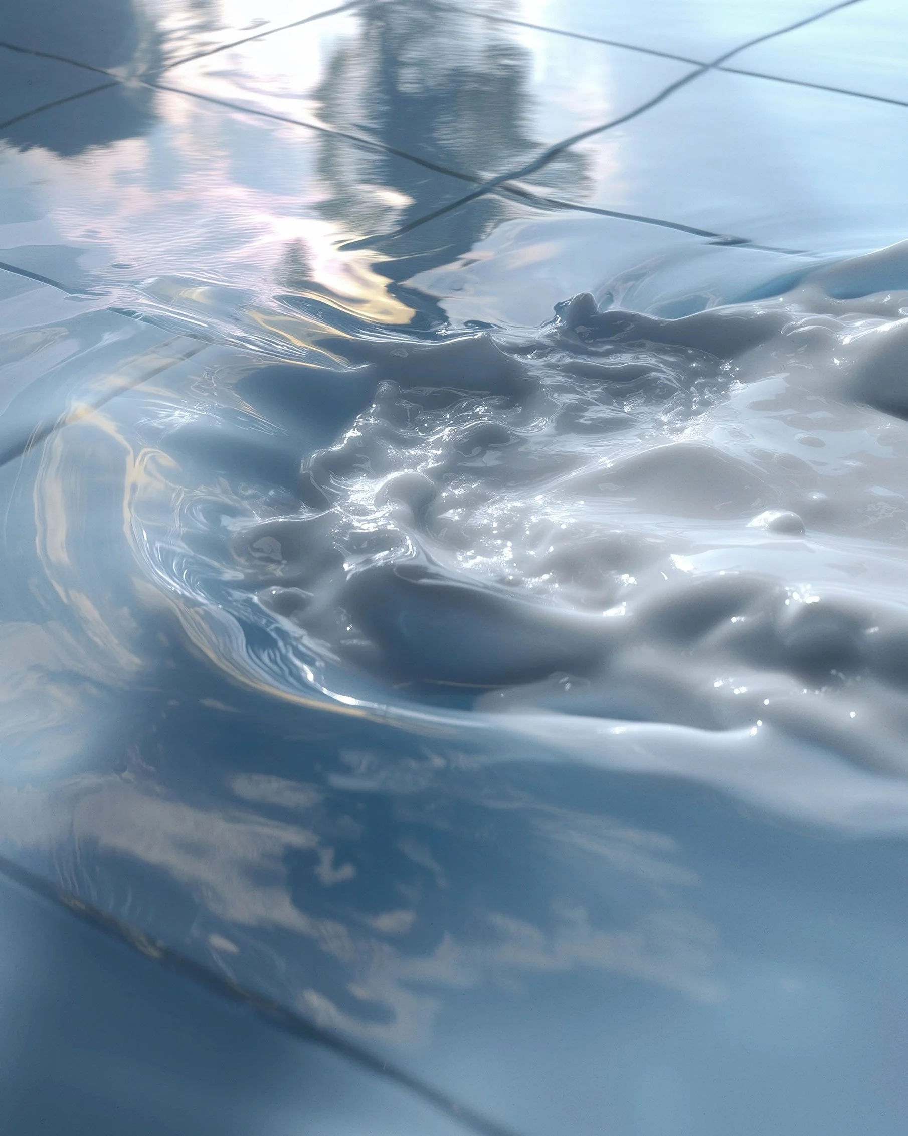 Close-up of blue plastic debris floating on the water surface.