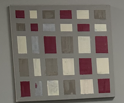 Whimsy (2025)
Acrylic on canvas
18 x 18
$405

Whimsy explores the playful intelligence of circulation and the life-giving energy that moves through the body. In shades of red, silver, and taupe, the painting captures the fluid, almost mischievous mot