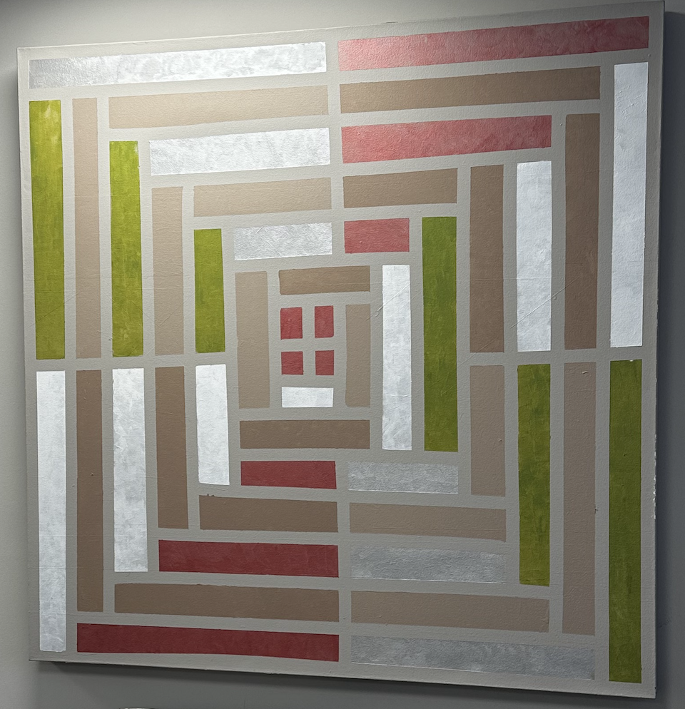 TheWay to Wellness (2025) 
Acrylic on canvas
48 x 48 inches
$2880

This painting explores how repetition and gentle rhythm create safety in the body, inviting the nervous system into rest, recognition, and repair. Through layered forms and steady vis