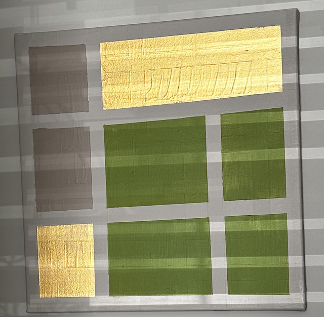 Living Faith (2025) Acrylic on canvas
18 x 18 inches
$405
This painting portrays faith as a living, vital force. The green cross symbolizes growth, renewal, and health, while gold and silver reflect faith’s enduring strength and sacred illumination. 