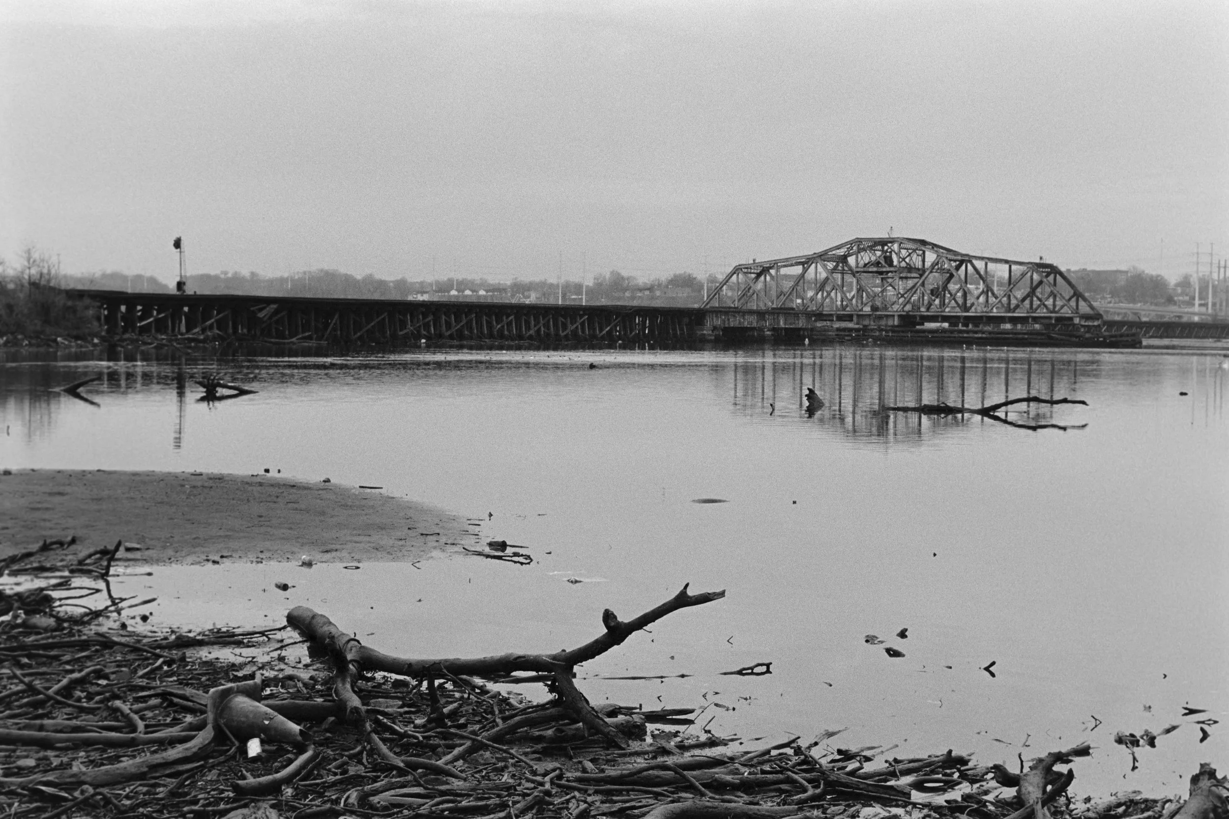 Swing bridge on a dreary day.