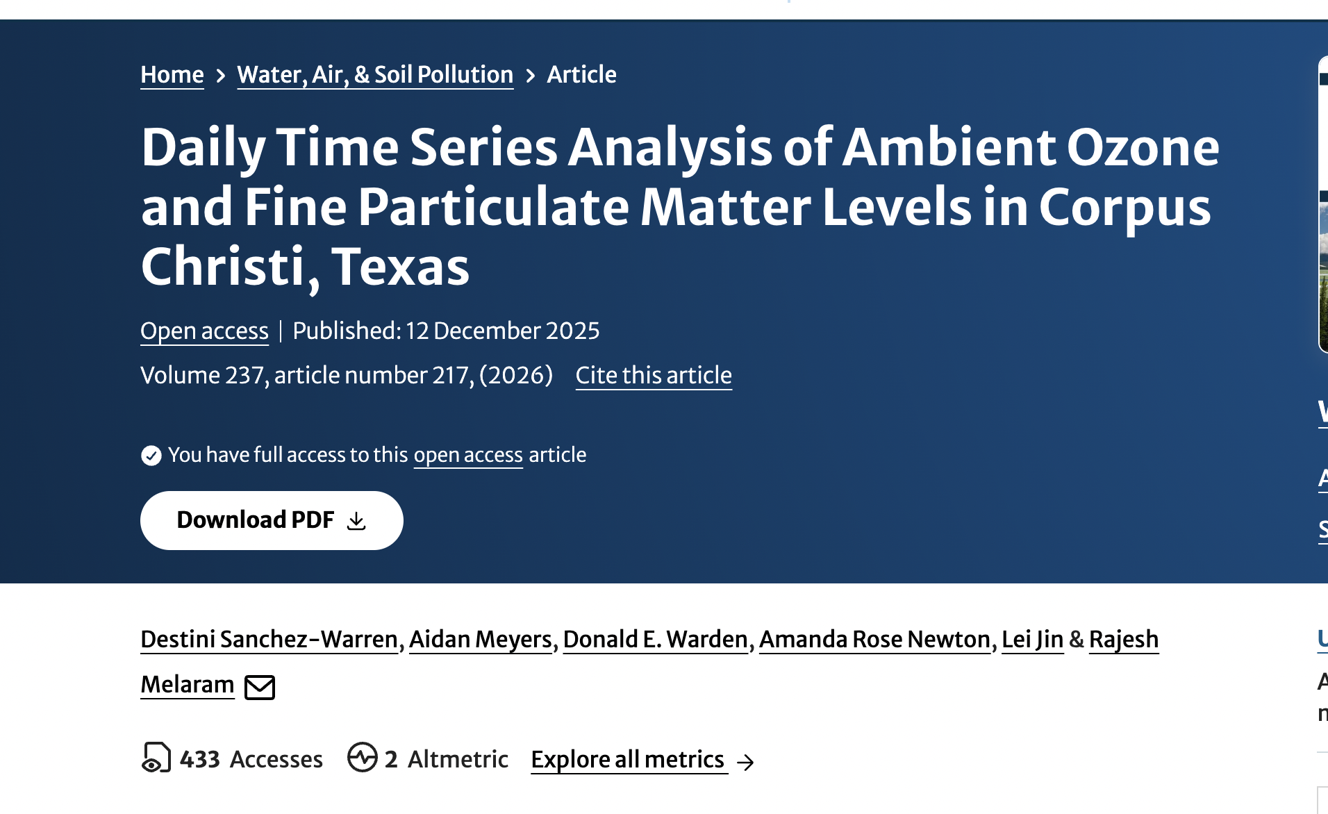 Daily Time Series Analysis of Ambient Ozone and Fine Particulate Matter Levels