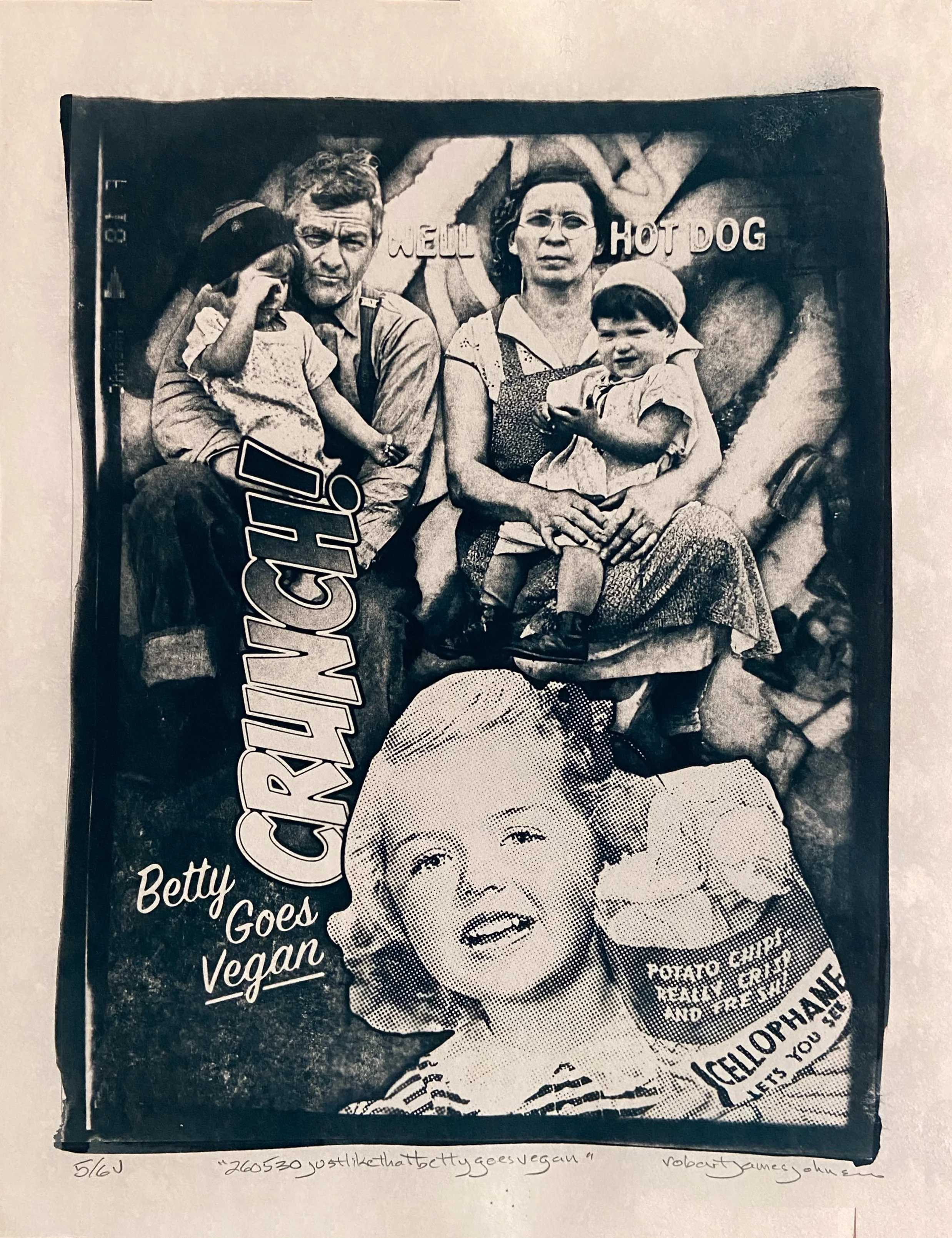 "260530 Just Like That Betty Goes Vegan" - 8.5X11" Image on 10x13" French Construction - 2 of Edition of 6 Variable - Coffee Toned