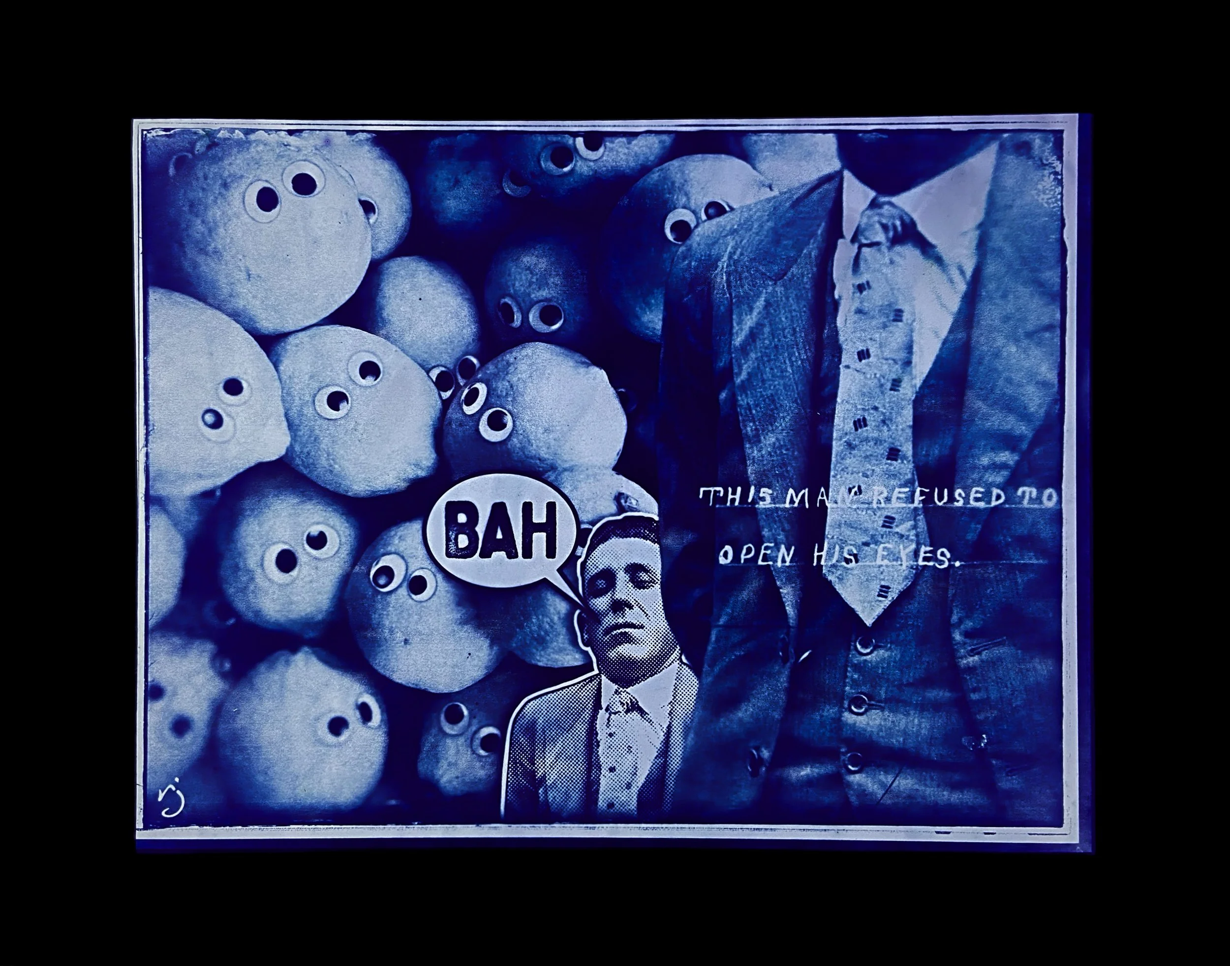 260516 Making Lemonade (G1) - 8.5X11" Cyanotype Image on 11x14" Glass, Framed
