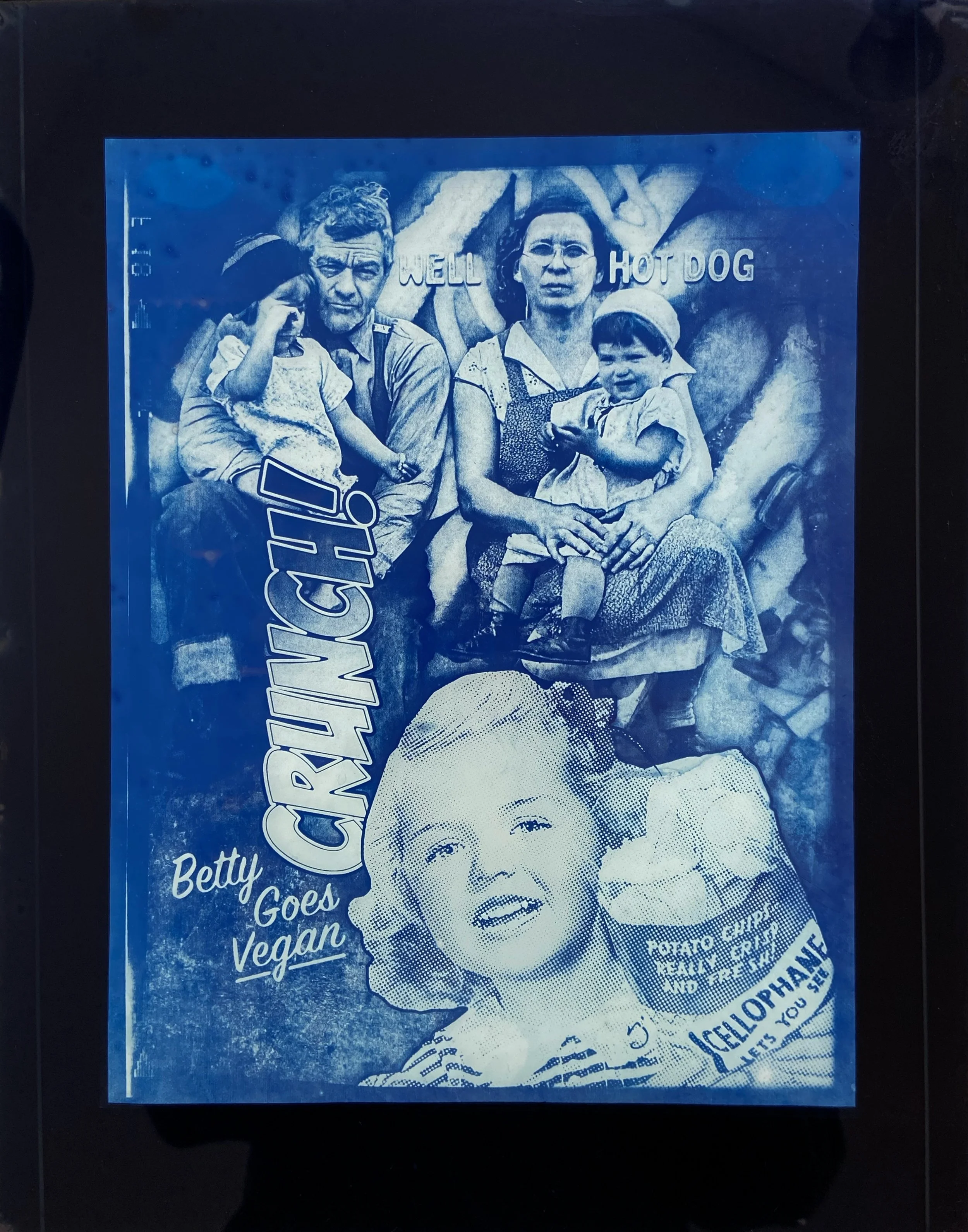 260426 Just Like That Betty Goes Vegan Glass (G1) - 8.5X11" Cyanotype Image on 11x14" Glass, Framed