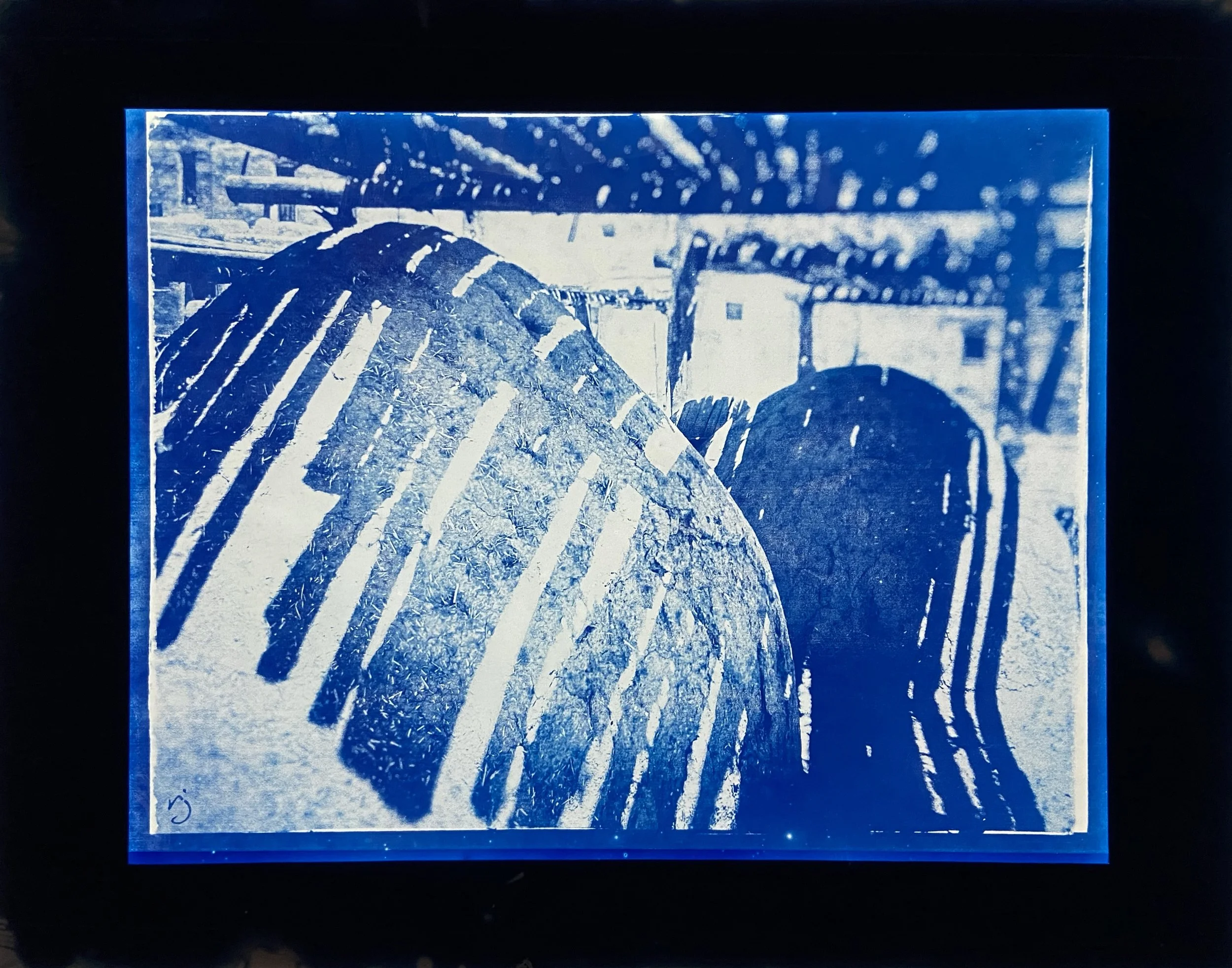 260419 Hornos Dos (G1) - 8.5X11" Cyanotype Image on 11x14" Glass, Framed