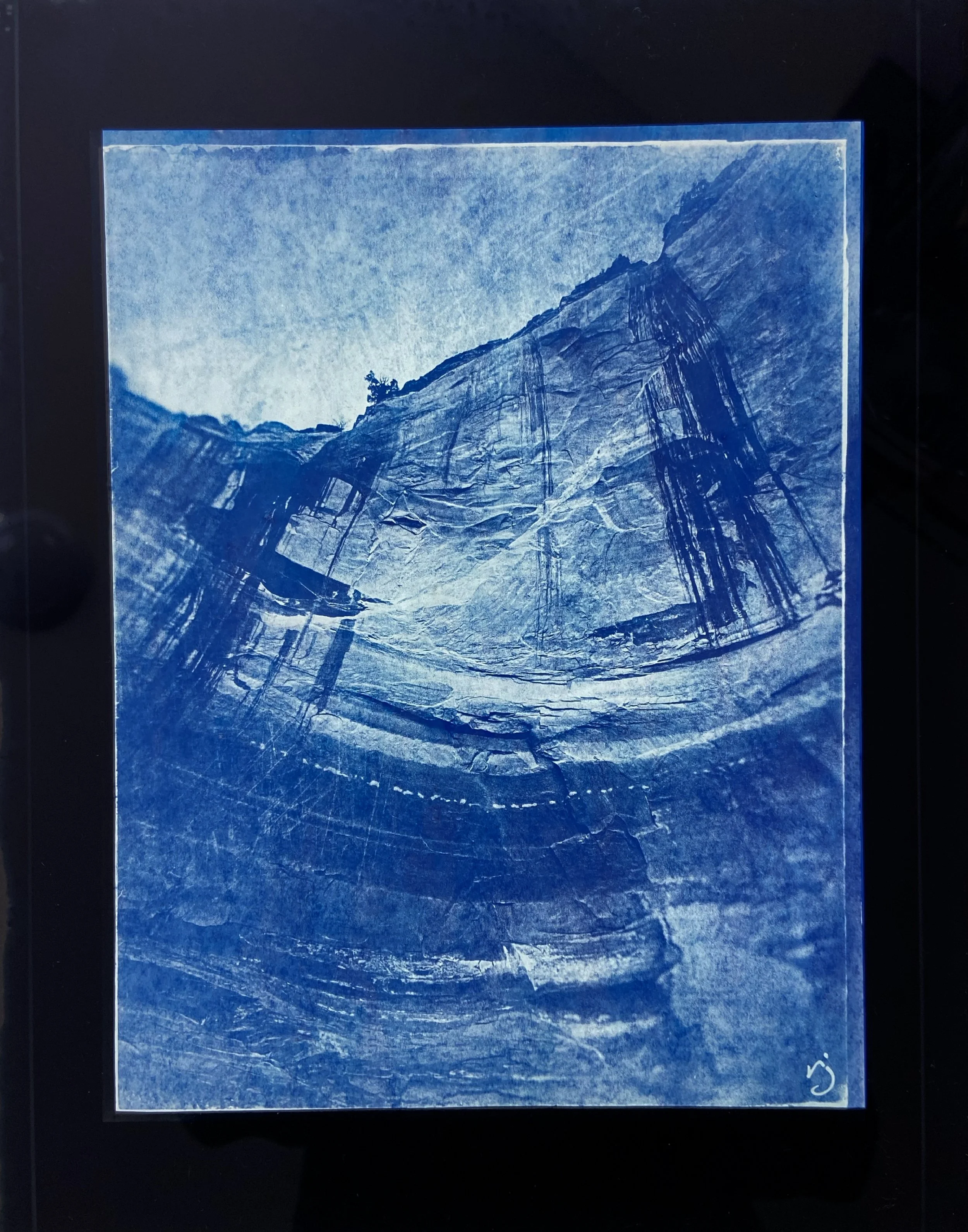 260425 Echo Amphitheater (G1) - 8.5X11" Cyanotype Image on 11x14" Glass, Framed