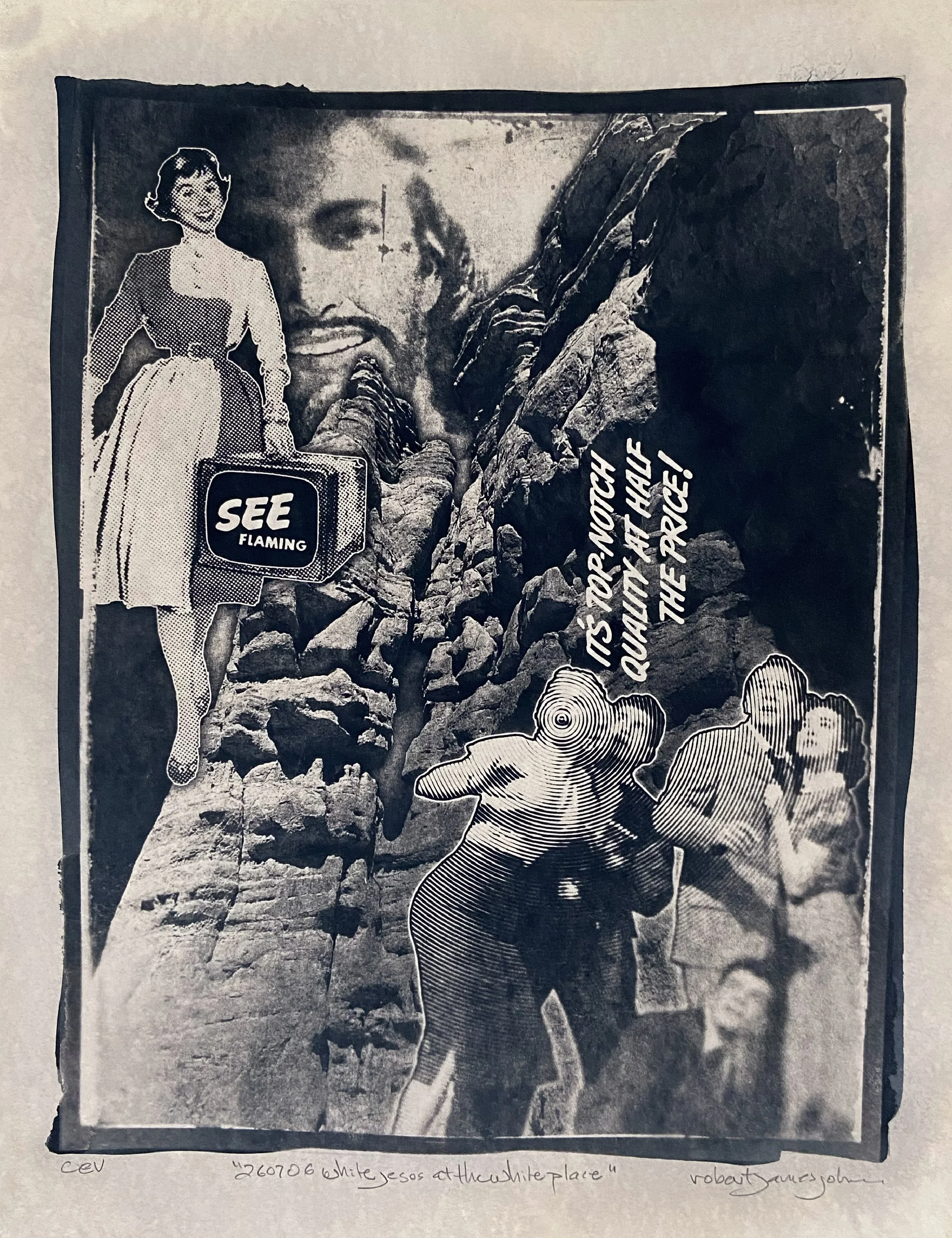 "260706 White Jesus at the White Place" - 8.5X11" Image on 10x13" French Construction - Open Edition Variable - Coffee Toned