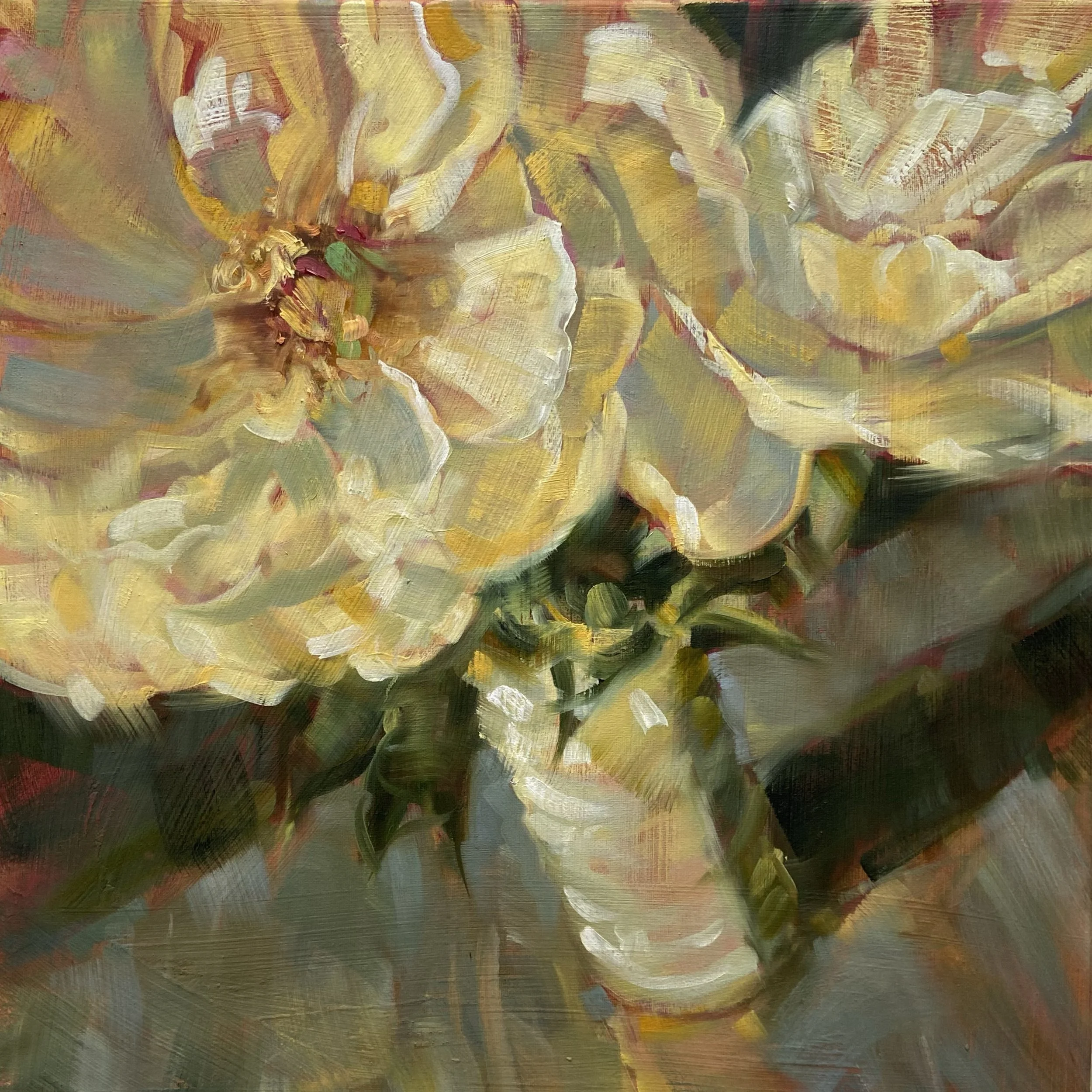 250522 Peonie Golden Hour - 20x20" Oil Colors on Stretched Canvas