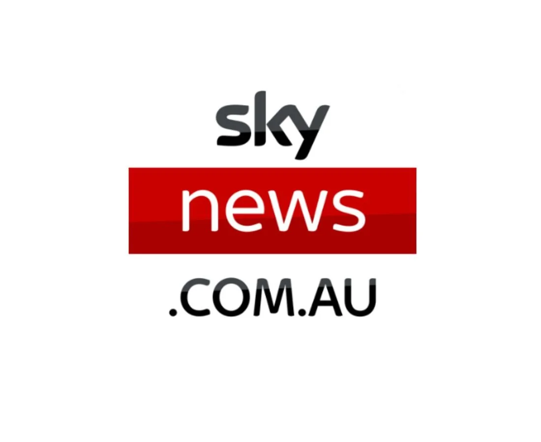 Sky News website logo with black text and red background