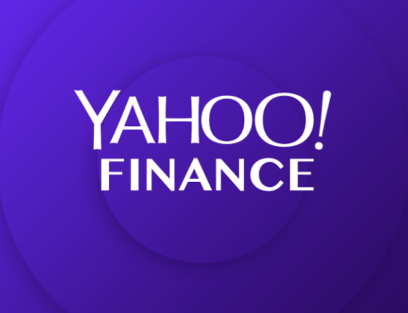 Yahoo Finance logo on a purple background