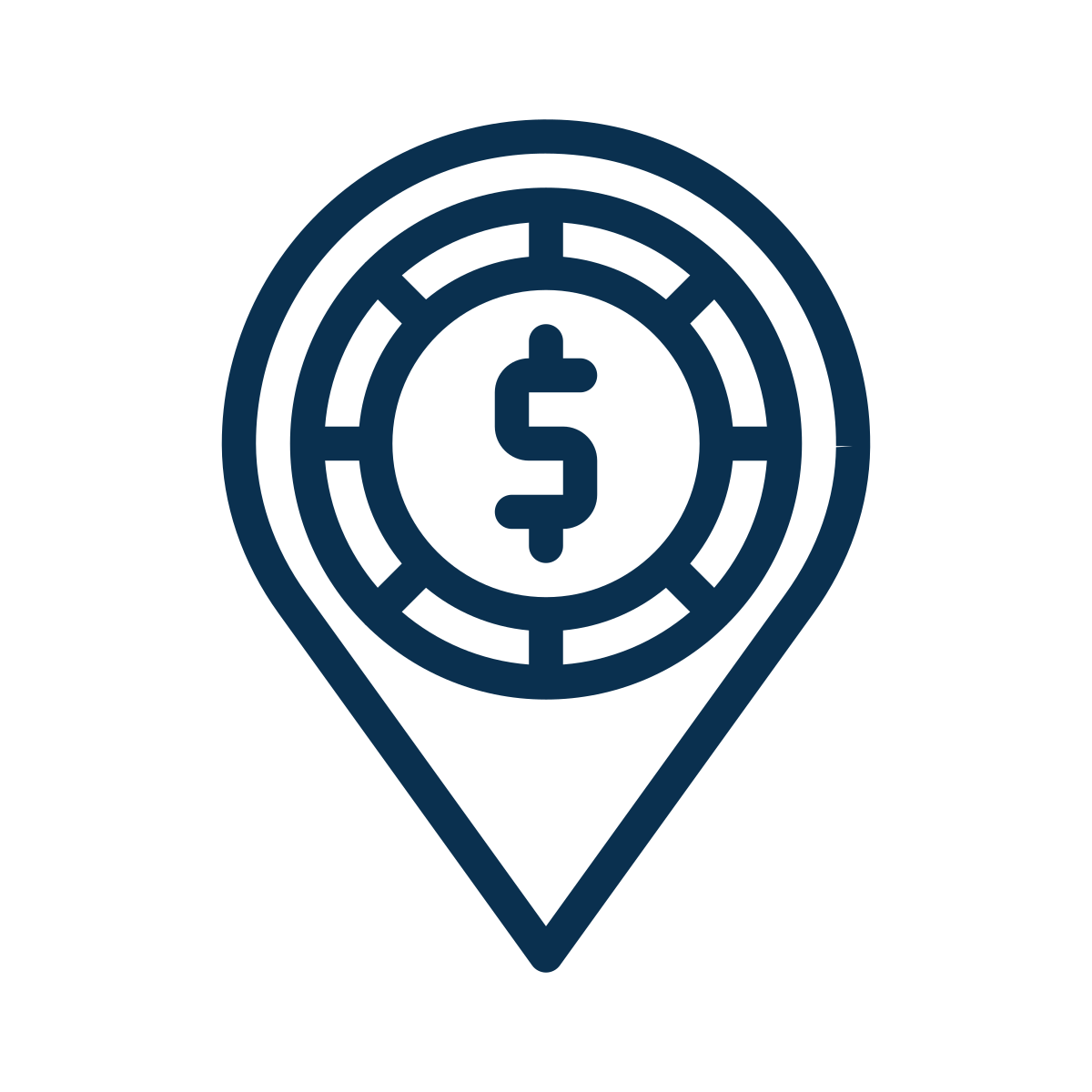 Map marker icon with a dollar sign inside.