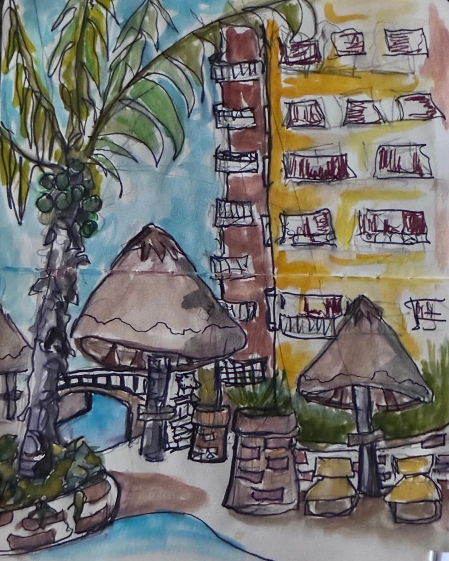 Sketching in Cancun Mexico #quicksketch #watercolorart #watercolors #penart