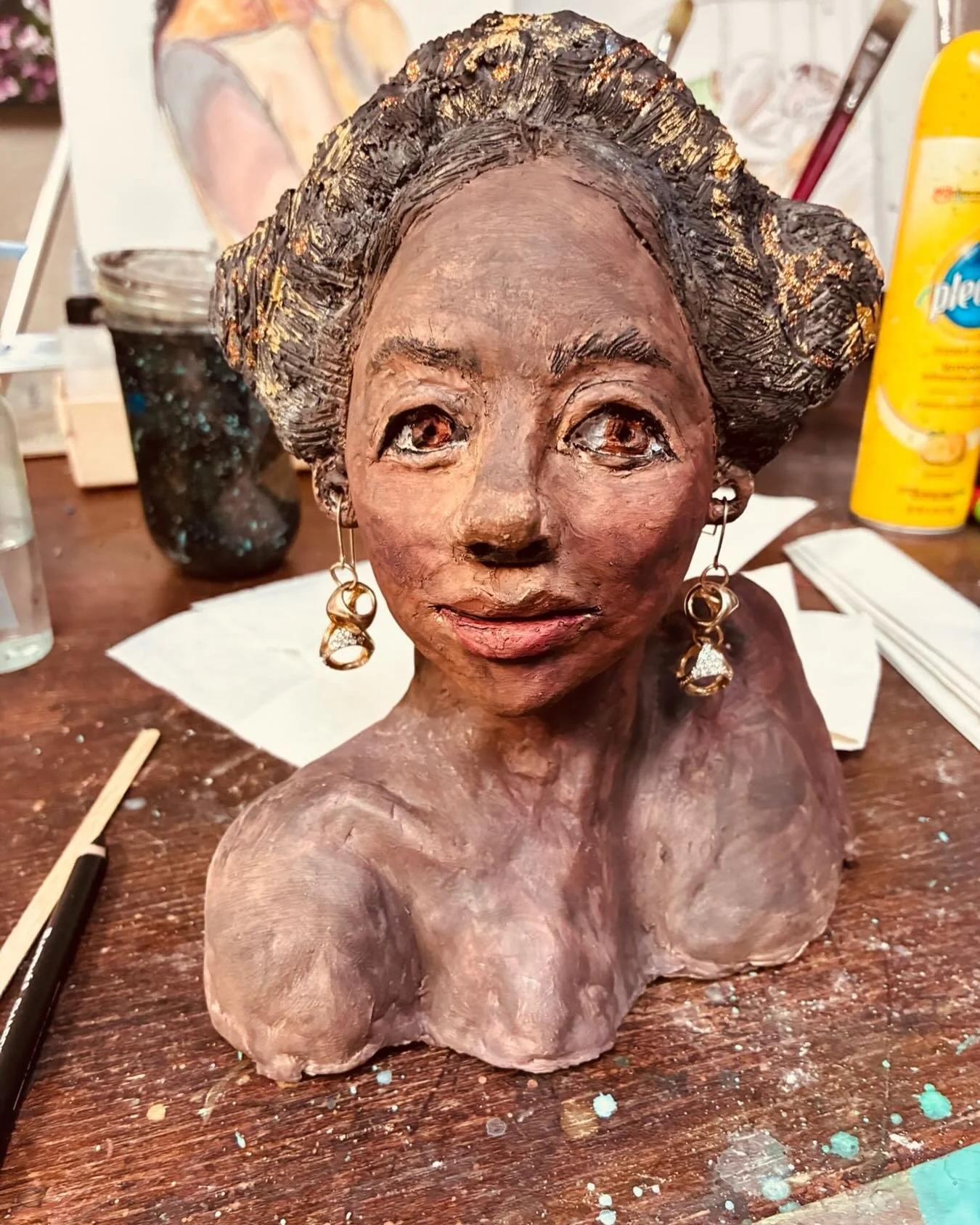 Small bust used brown shoe wax to finish #clay #sculpture #chicagoartist