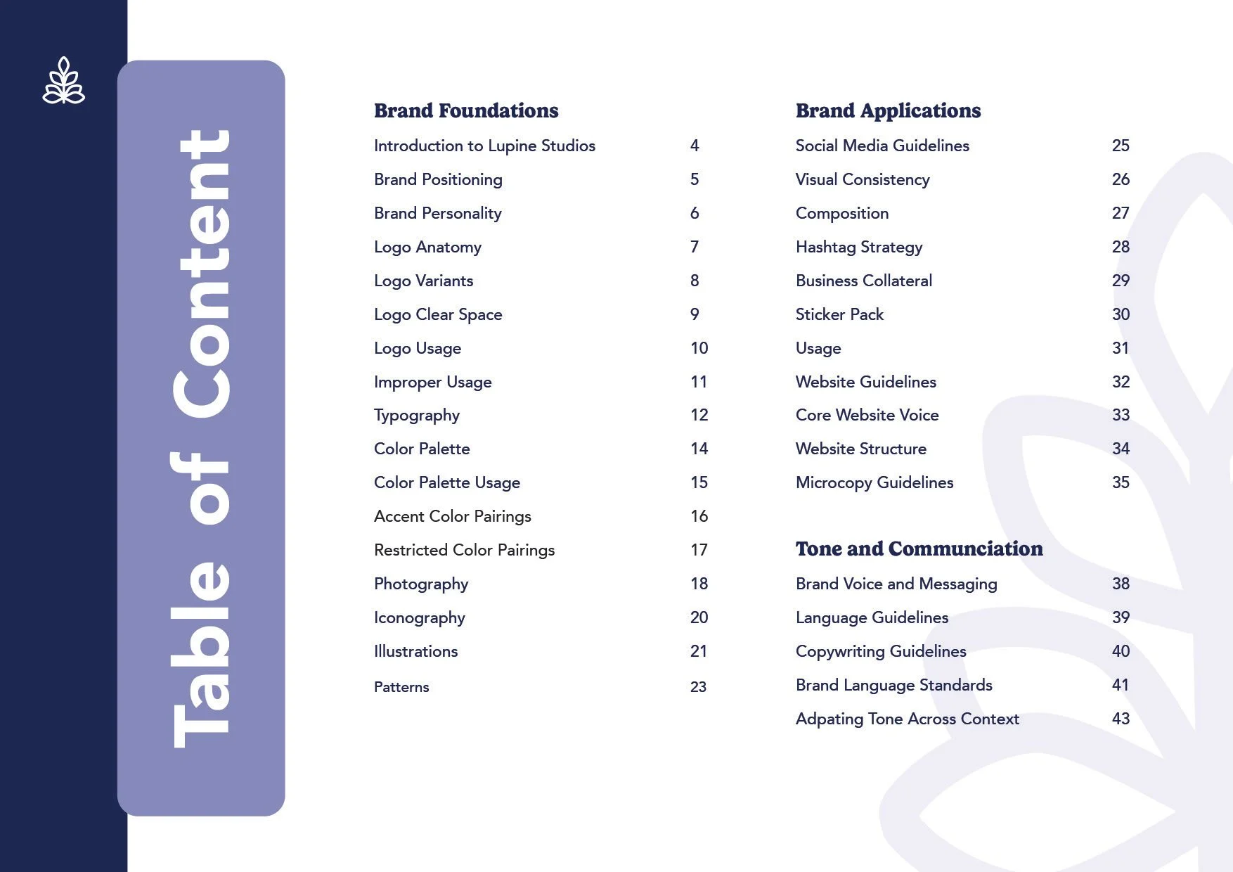 Brand Guideline Table of Contents