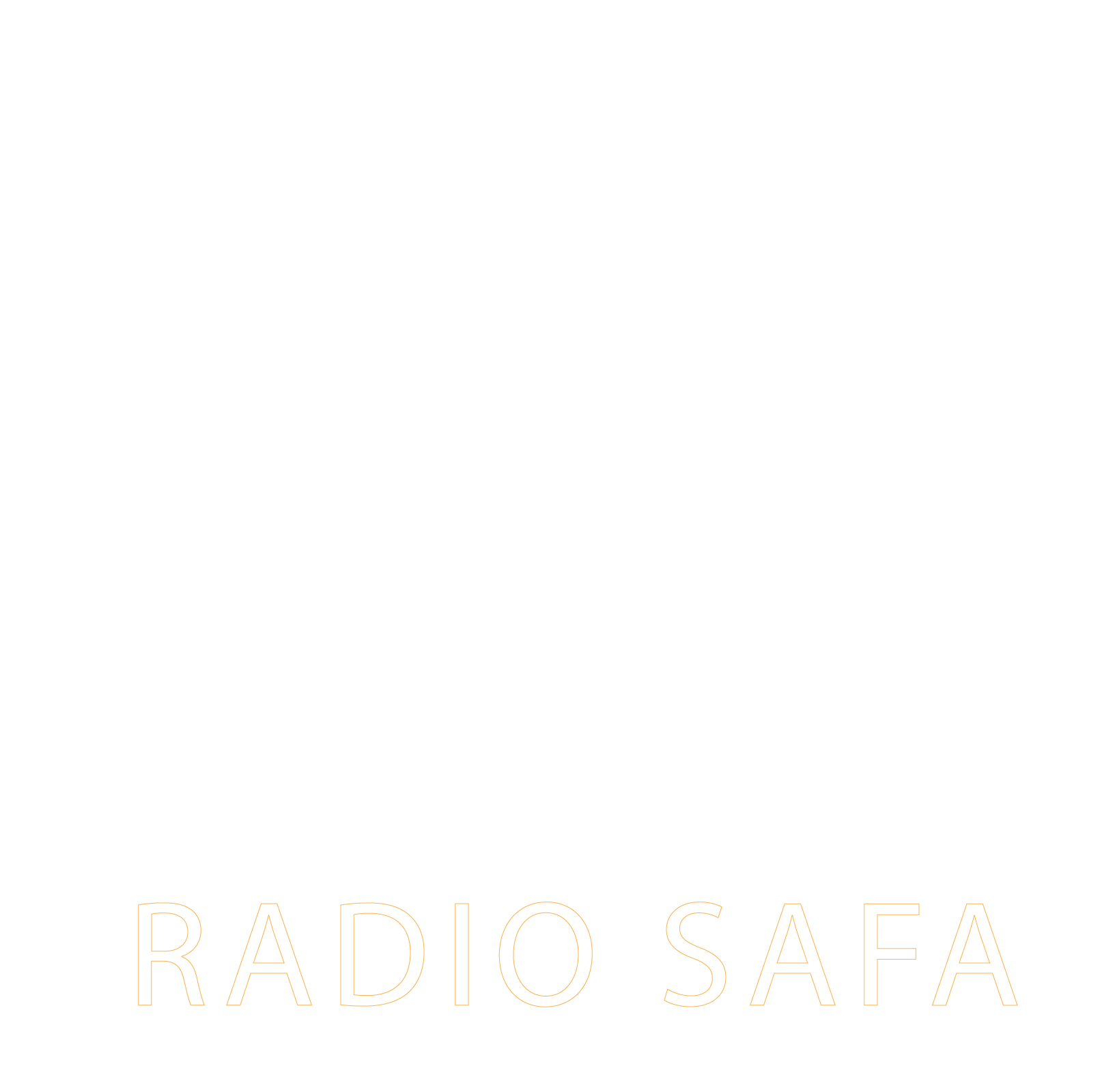 Photograph of the words 'RADIO SAFÁ' in large, outlined orange letters at the bottom of the image, with no other visible objects or details.