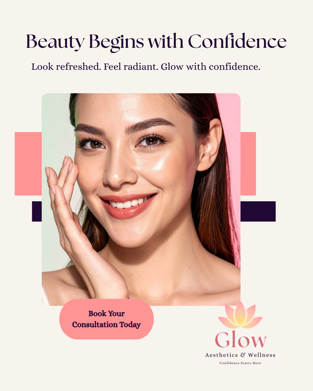 Social media graphic designed by Meadow Lane Creative for Glow Aesthetics