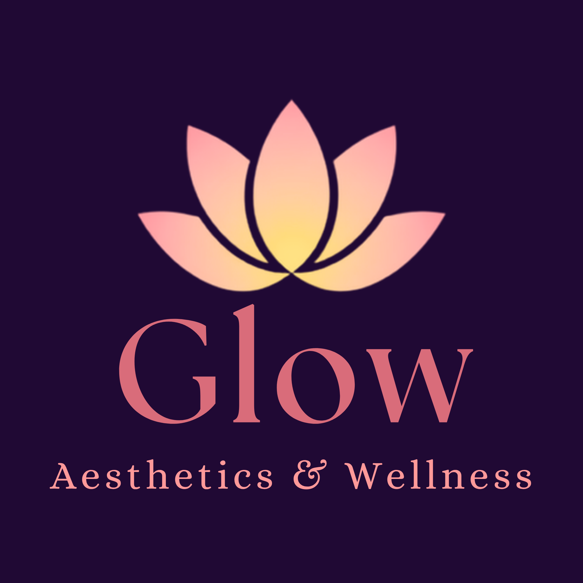 Primary logo designed by Meadow Lane Creative for Glow Aesthetics & Wellness featuring a lotus flower icon and custom typography.