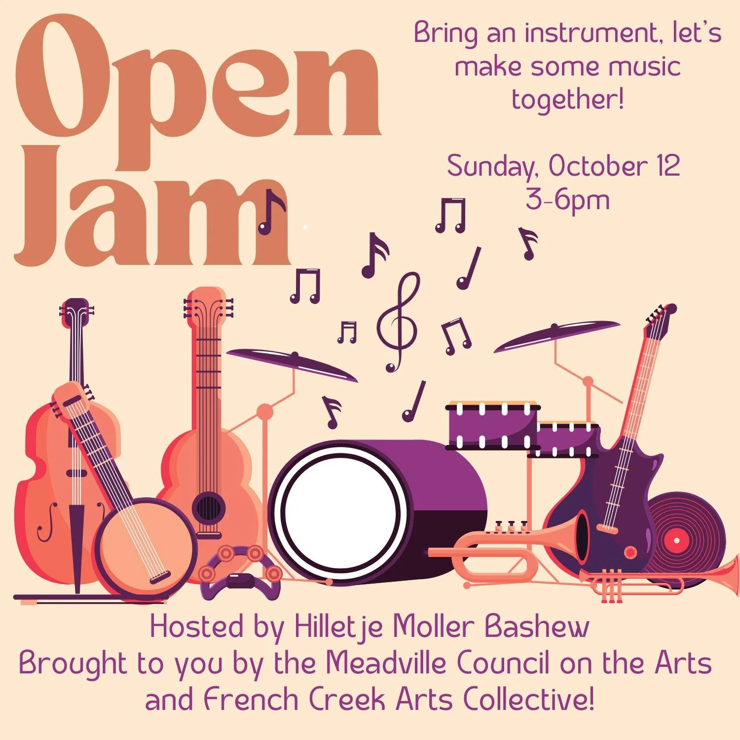 Bring an instrument and make some music with us today at our Open Jam! Not a musician? Come and enjoy the tunes!

This event is free for members, non-members are encouraged to make a small donation to Meadville Council on the Arts!