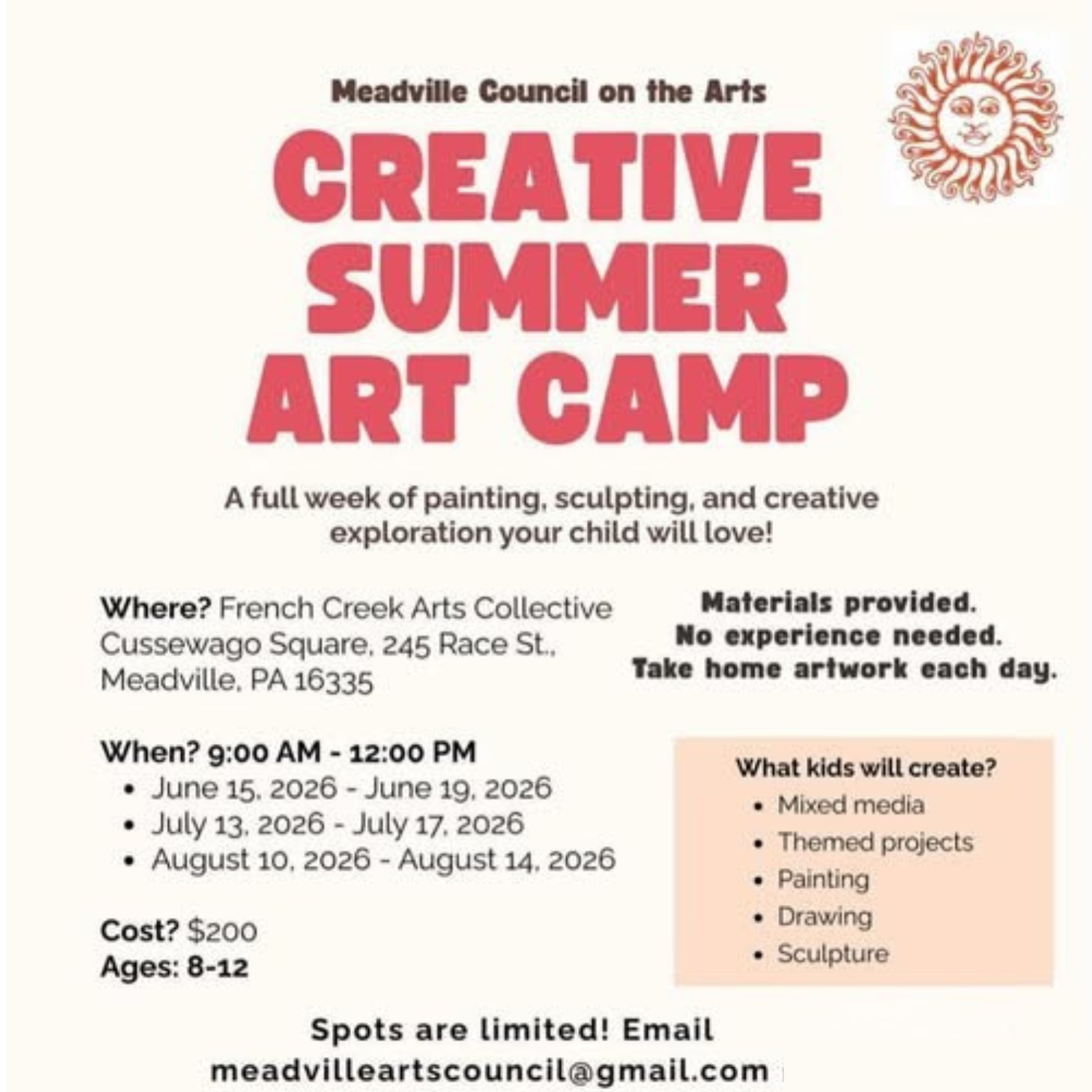 Meadville Council on the Arts Creative Summer Art Camp