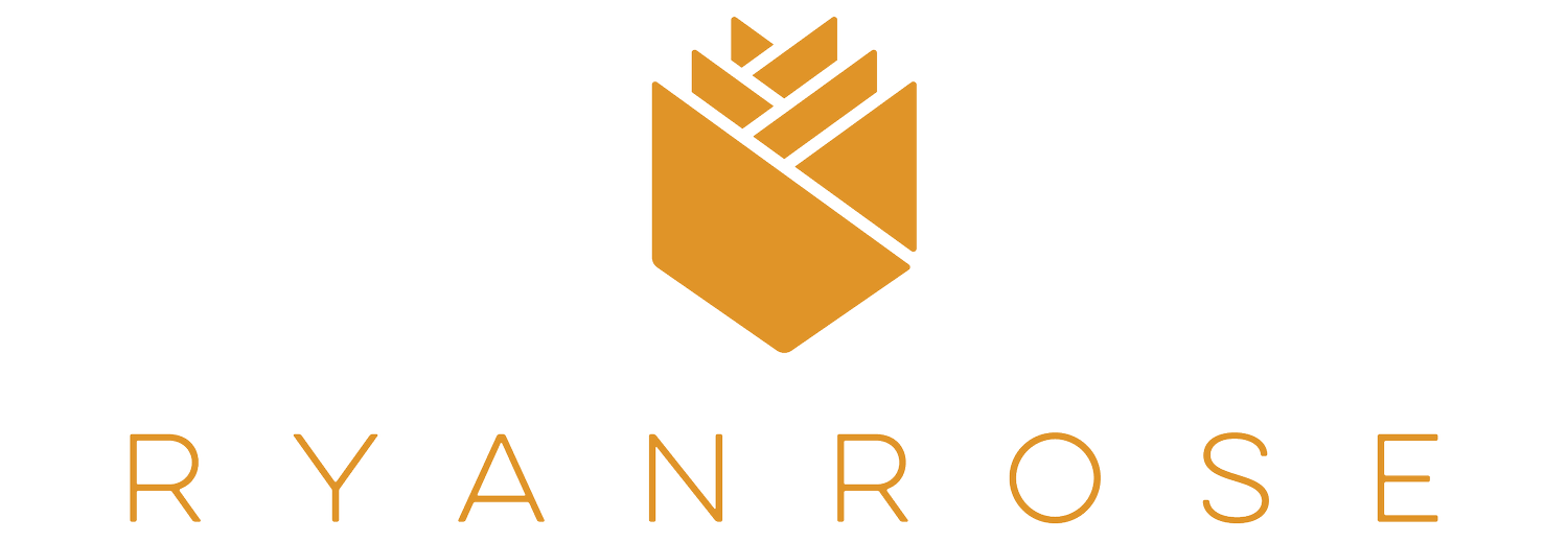 Logo with a stylized gold flower and the text 'RYAN ROSE' beneath it.