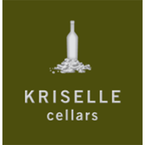 Kriselle Cellars logo with a white wine bottle illustration and green background