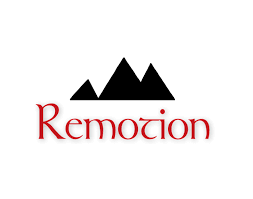 Logo with black mountain peaks and the red text 'Remotion'