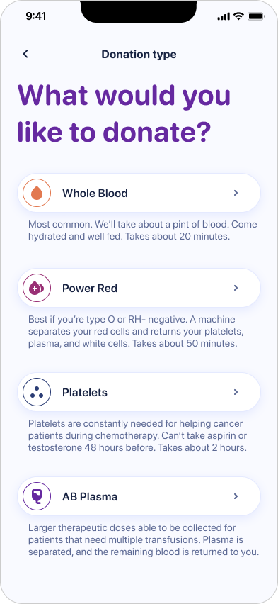 Vitalant app donation type