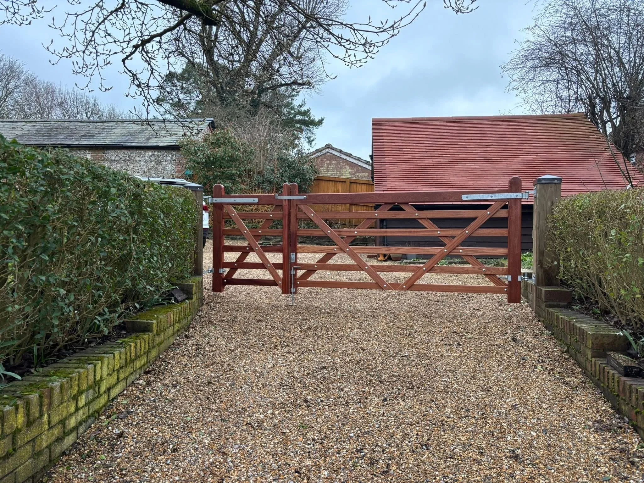 Set of Sapele Gates manufactured in the workshop for a Hampshire base client.