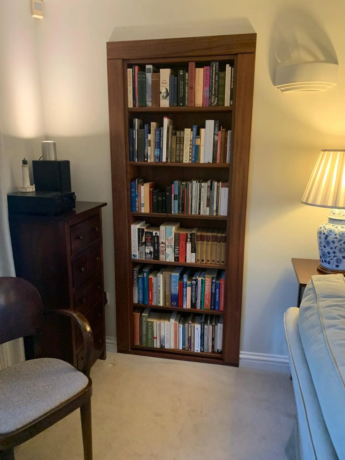 This Sapele hardwood bookcase holds a secret. Behind this bookcase is the clients study. We were tasked with the project of hand making a bookcase door to for them. Another lovely local Winchester job.
