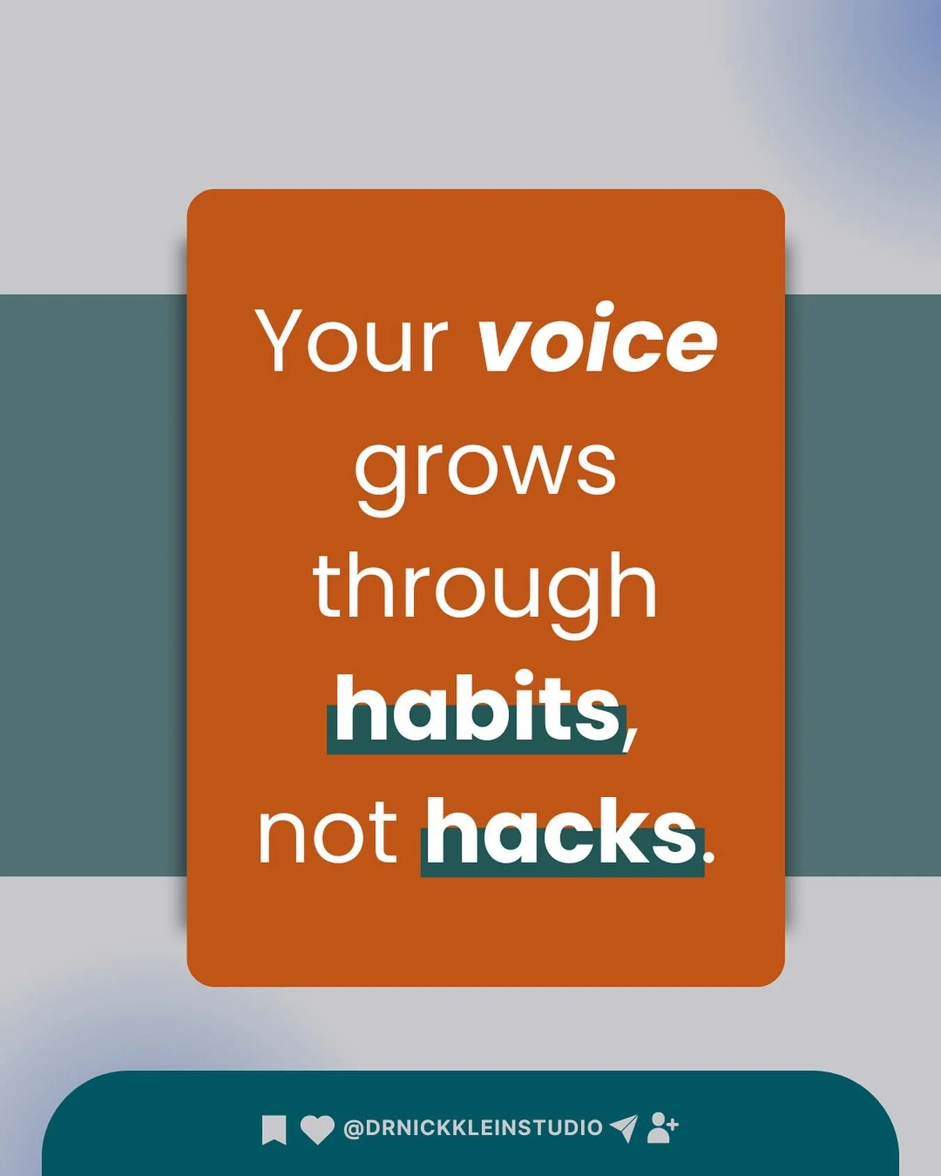 🎤 Singers + Teachers:
 Your singing voice isn&rsquo;t transformed by a quick trick or one magic exercise &mdash; it&rsquo;s built through consistent, intentional practice habits.

Strong habits = strong, reliable voice.
 Hacks might feel exciting in
