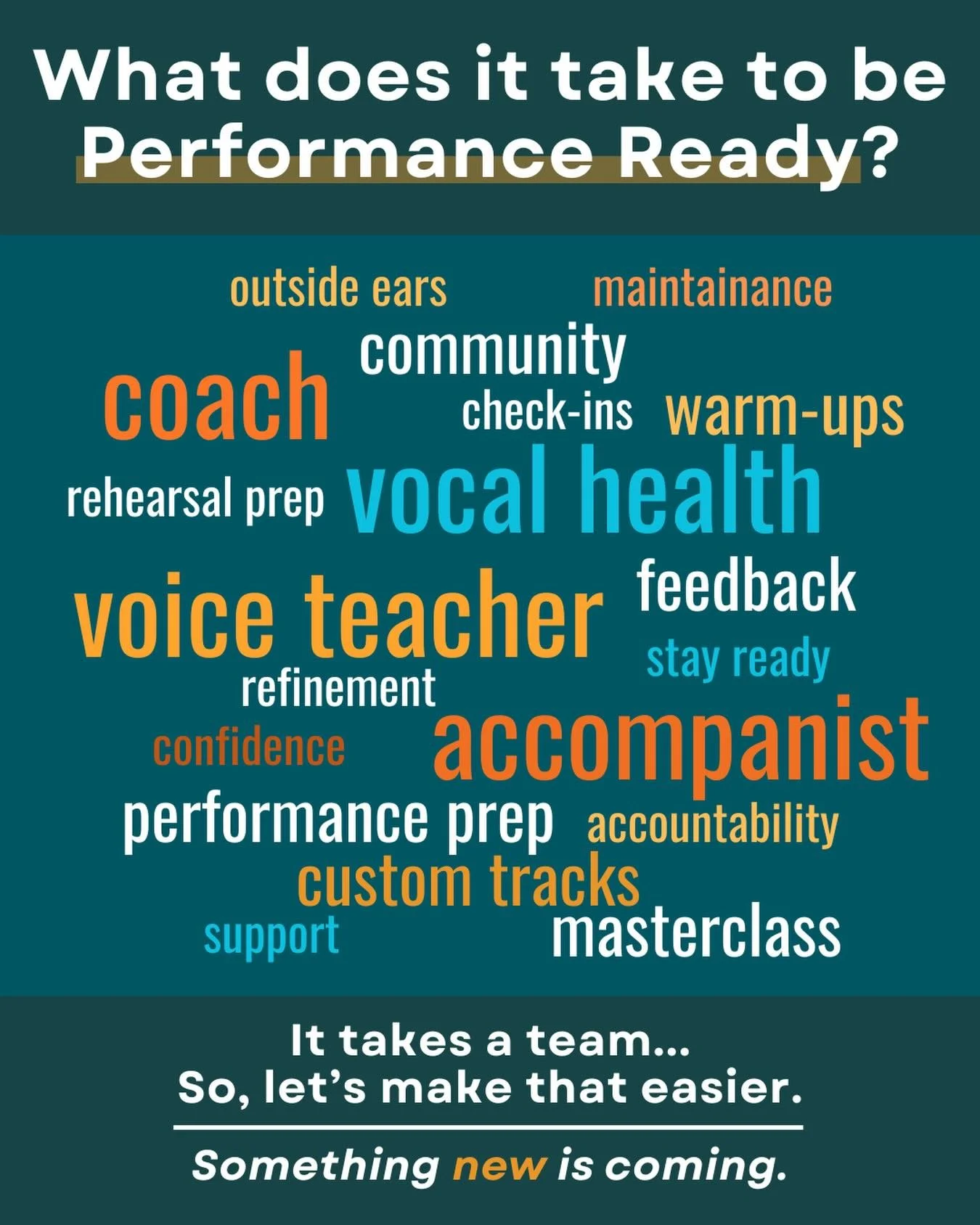 You shouldn&rsquo;t need four different people just to keep your voice in shape.

Singers are told to build a team.

👨🏻&zwj;🏫 A voice teacher  🎭 A coach  🎹 An accompanist  🏥 A vocal health specialist 

Someone for feedback. Warm-ups. Check-ins.