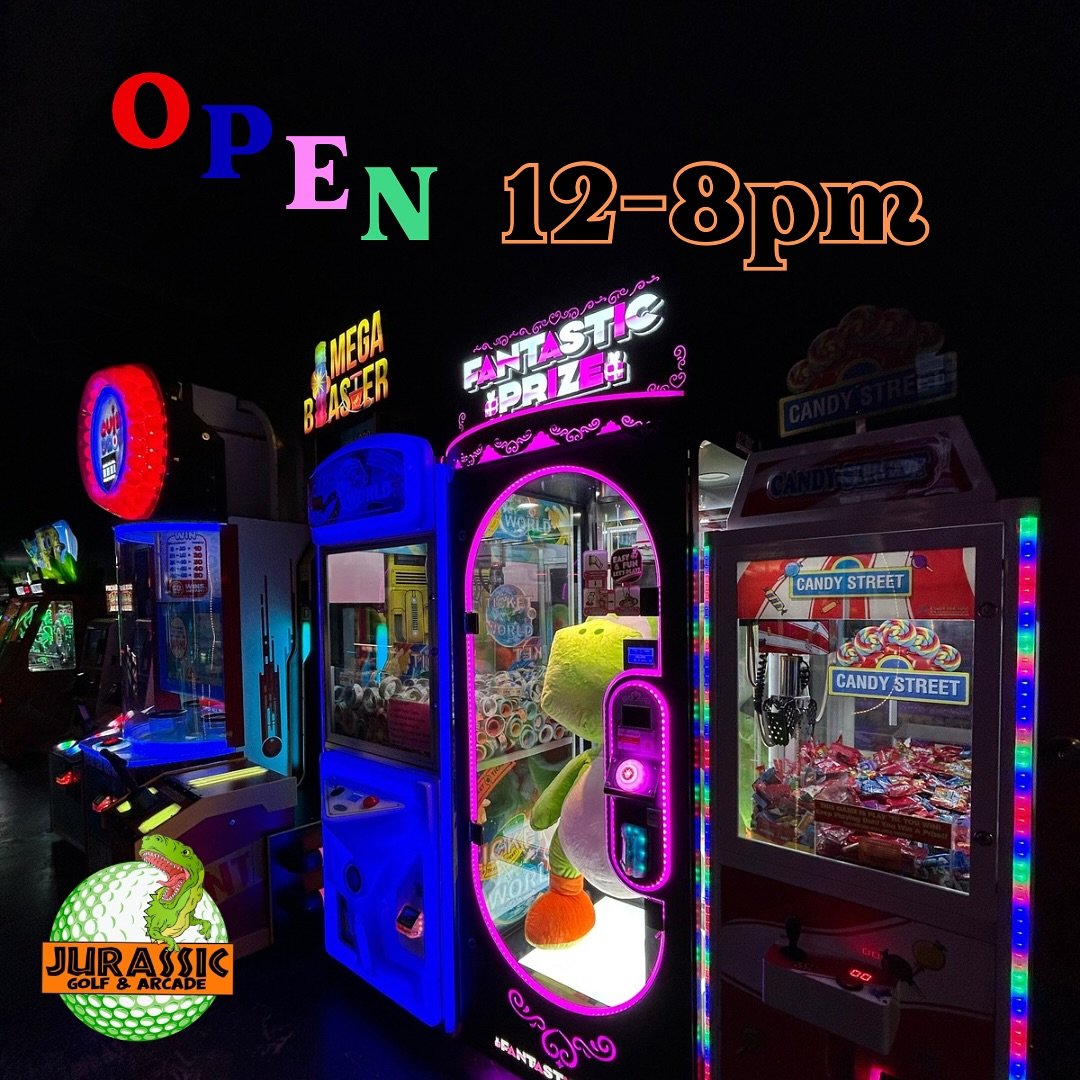 We will be open from 12-8pm today. We will take our last group of golfers at 7:30pm ⛳️🦕 #minigolf #arcade