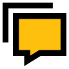 Black speech bubble with a yellow background