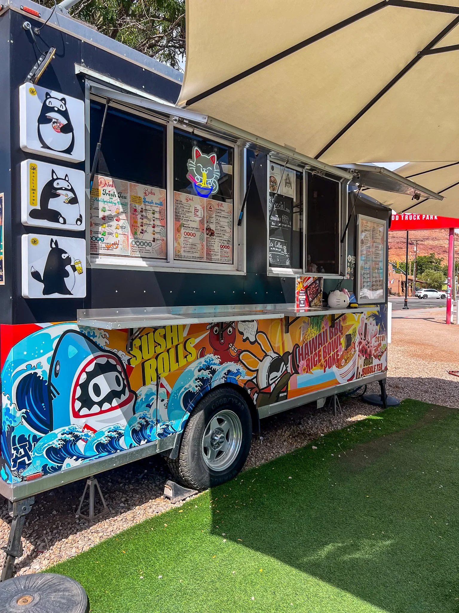 Sushi and chicken spring rolls at Moab Food Truck Park, Must Eats in Moab