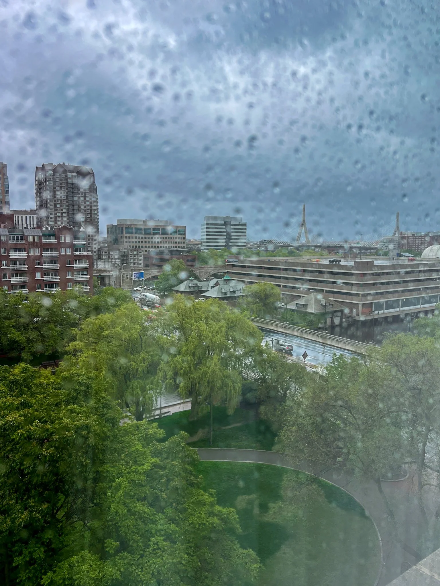 city scene in rainy boston