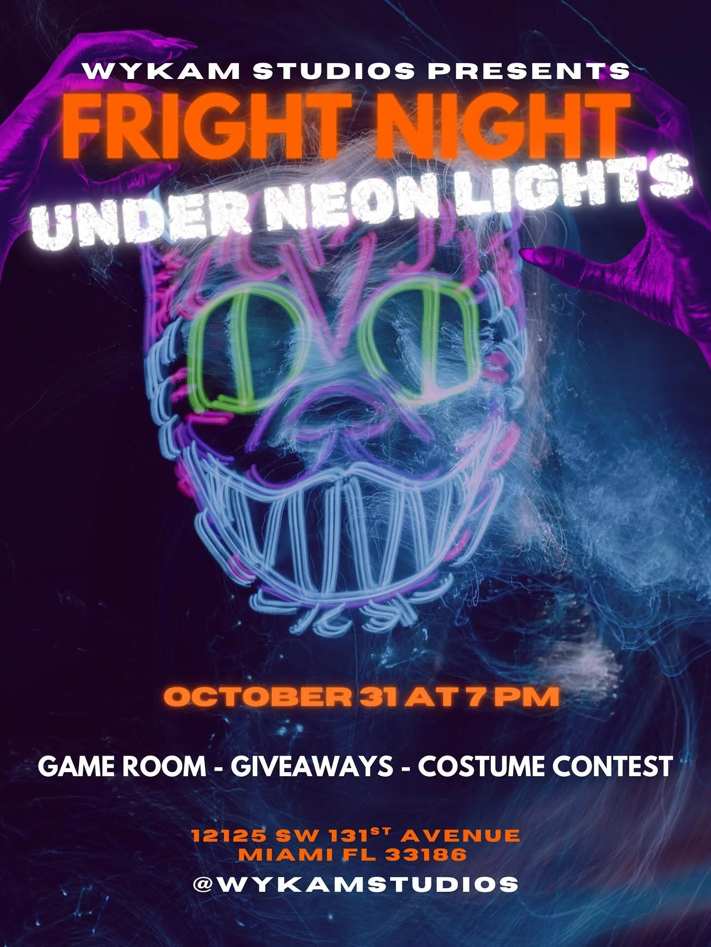 🎃🔥 MIAMI! You asked, we listened&hellip; we&rsquo;re hosting the ultimate Halloween party at Wykam Studios!

✨ FRIGHT NIGHT: Under Neon Lights ✨
🗓 Friday, October 31 | Doors open at 7 PM
📍12125 SW 131st Ave, Miami, FL 33186

💥 What&rsquo;s going