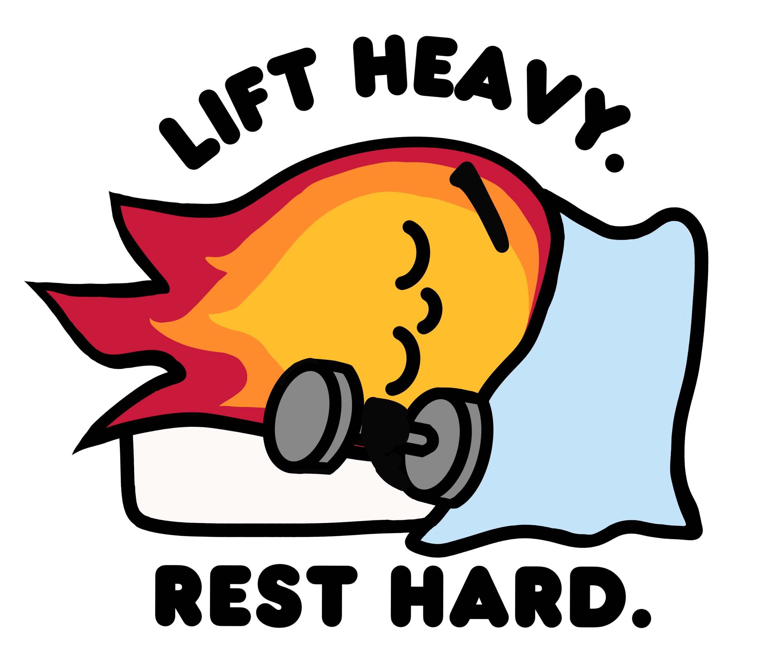 Dr B sticker Rx reminder to lift heavy. rest hard.