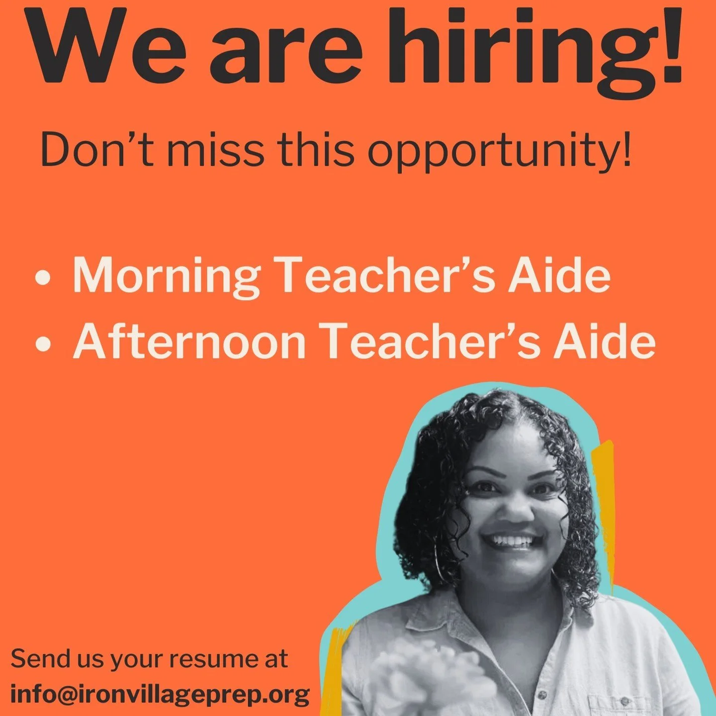 🍎 JOIN THE VILLAGE! 🍎

Iron Village Preparatory Academy is looking for two dedicated, dependable, and creative Part-Time Teacher&rsquo;s Aides to join our team! If you&rsquo;re passionate about project-based learning and culturally affirming educat