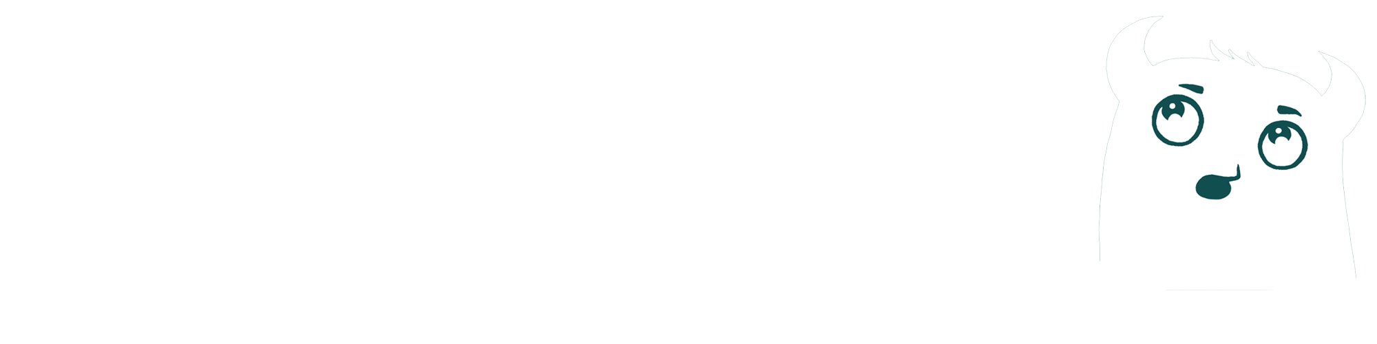 Cute cartoon monster character with large eyes, small nose, and two horns on its head.