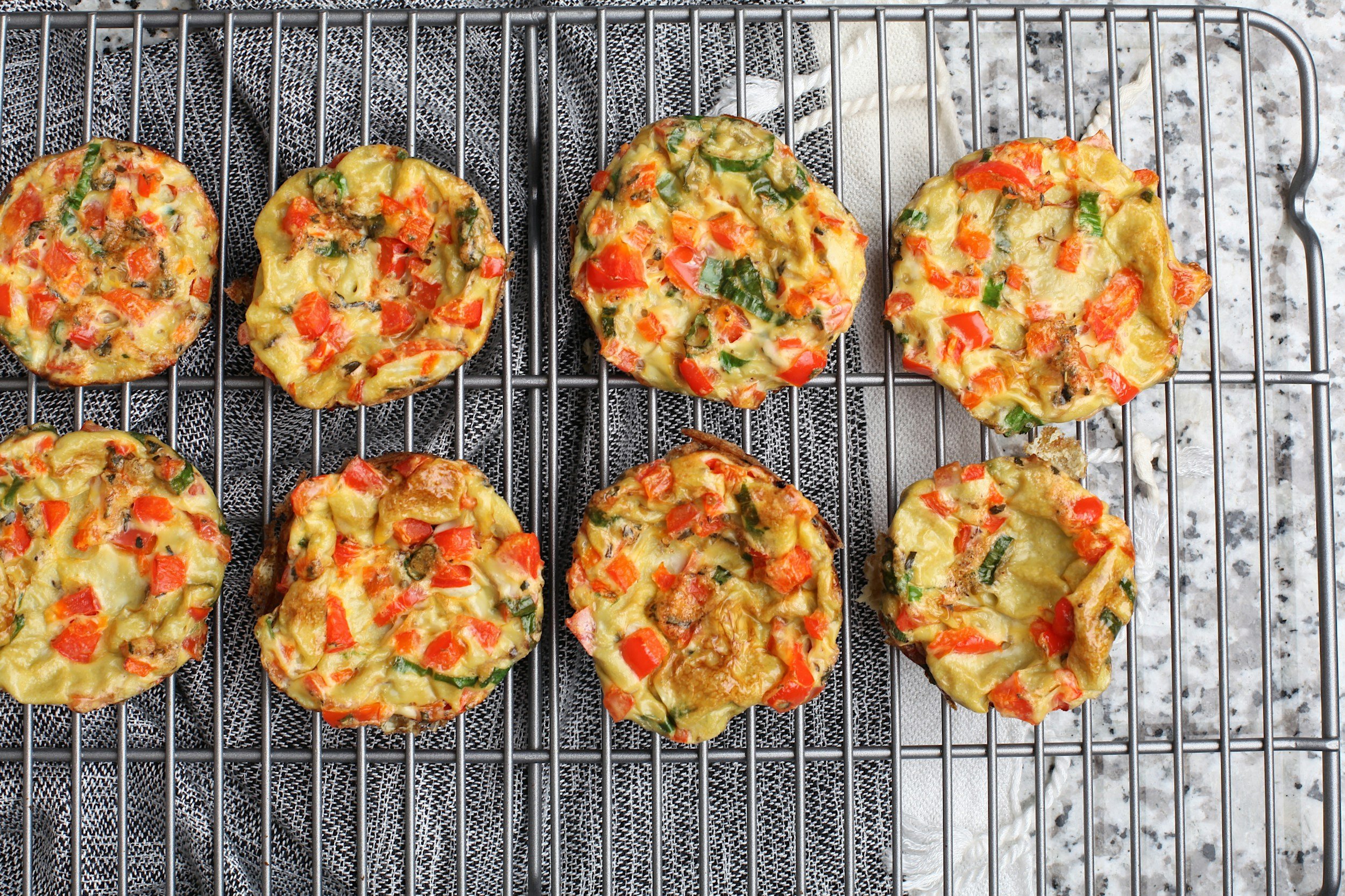 BAKED EGG CUPS
Preheat oven to 350F and lightly grease muffin tin with avocado oil (or any spray oil). Scramble 6 eggs together with 2/3C cottage cheese, 1/4C milk, 1/4C shredded cheese, salt and pepper, and any other add ins you would like! Bake fo
