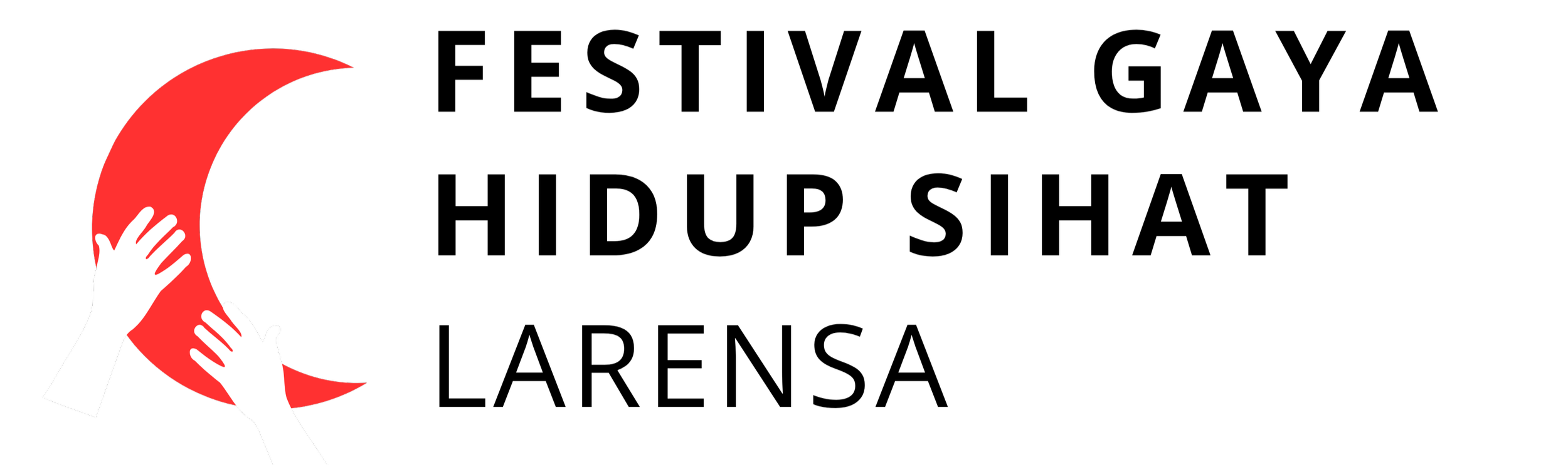 Red crescent moon with three white hands reaching towards it.